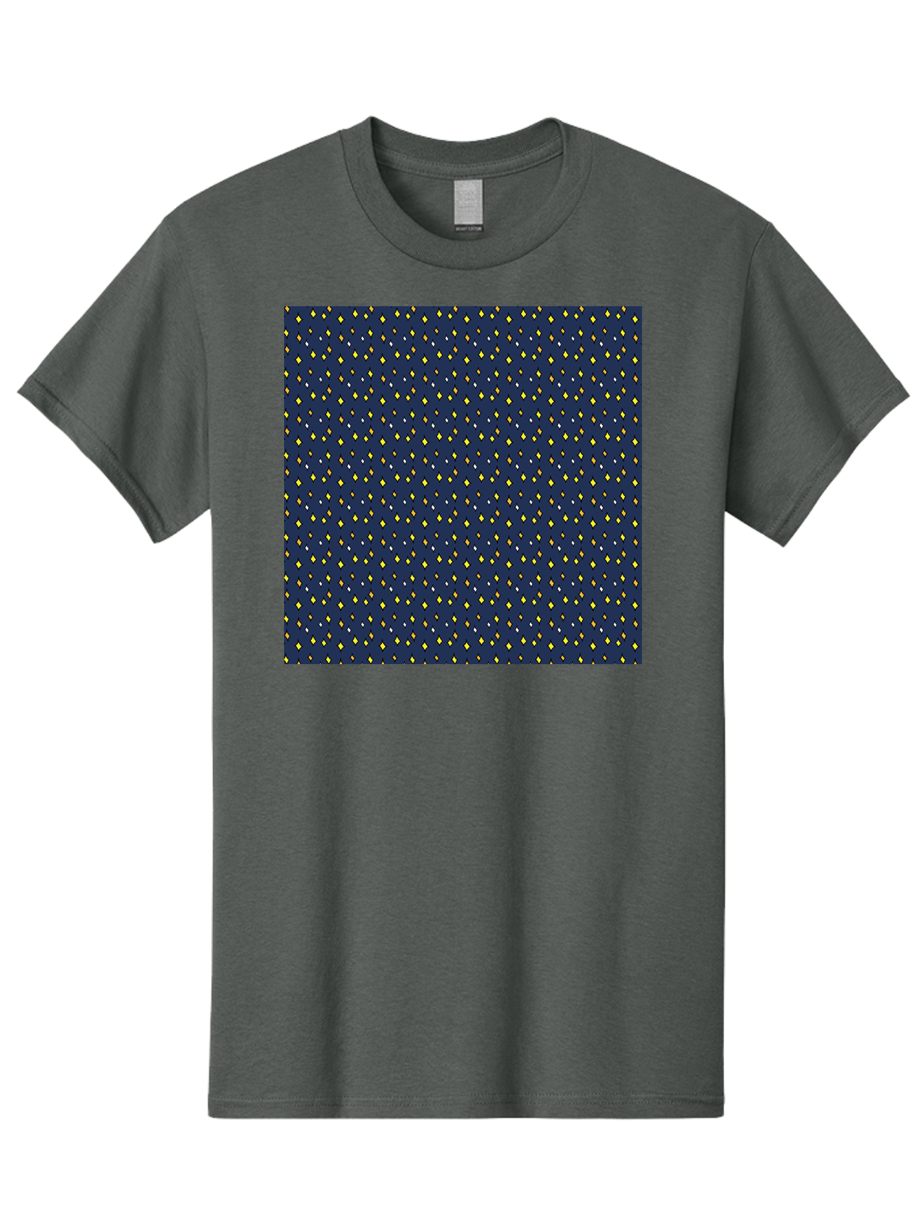 Navy-Blue-Dots Men'S Graphic Tee, 100% Cotton, Comfortable Casual Summer Wear, Machine Washable, Navy Blue Background, Yellow Diamonds, White Accents, Geometric Pattern, Abstract Design, Repeating Motif, Minimalist Style, Wallpaper Texture Aab003