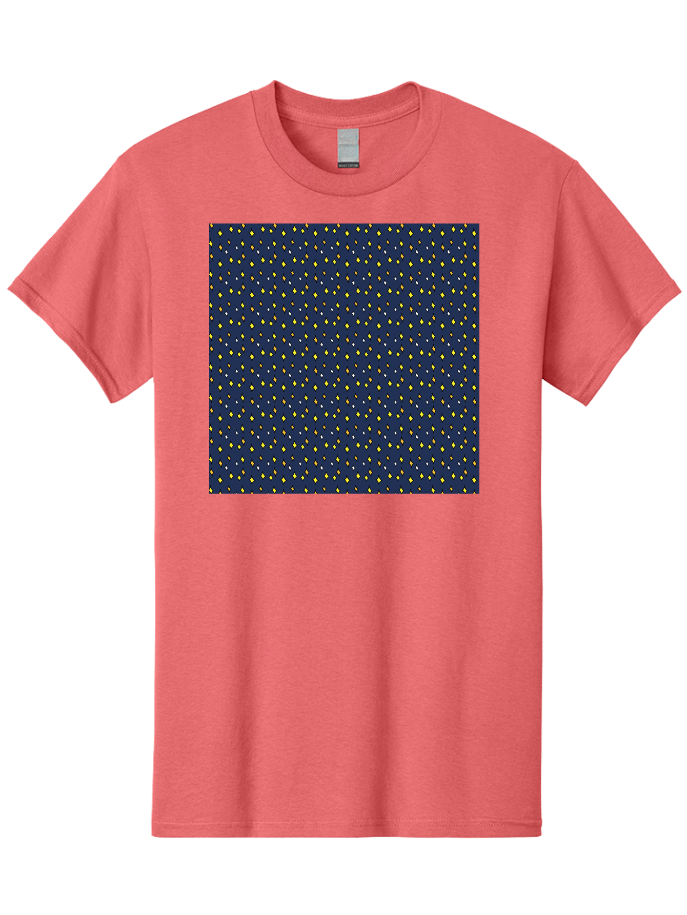 Navy-Blue-Dots Men'S Graphic Tee, 100% Cotton, Comfortable Casual Summer Wear, Machine Washable, Navy Blue Background, Yellow Diamonds, White Accents, Geometric Pattern, Abstract Design, Repeating Motif, Minimalist Style, Wallpaper Texture Aab003