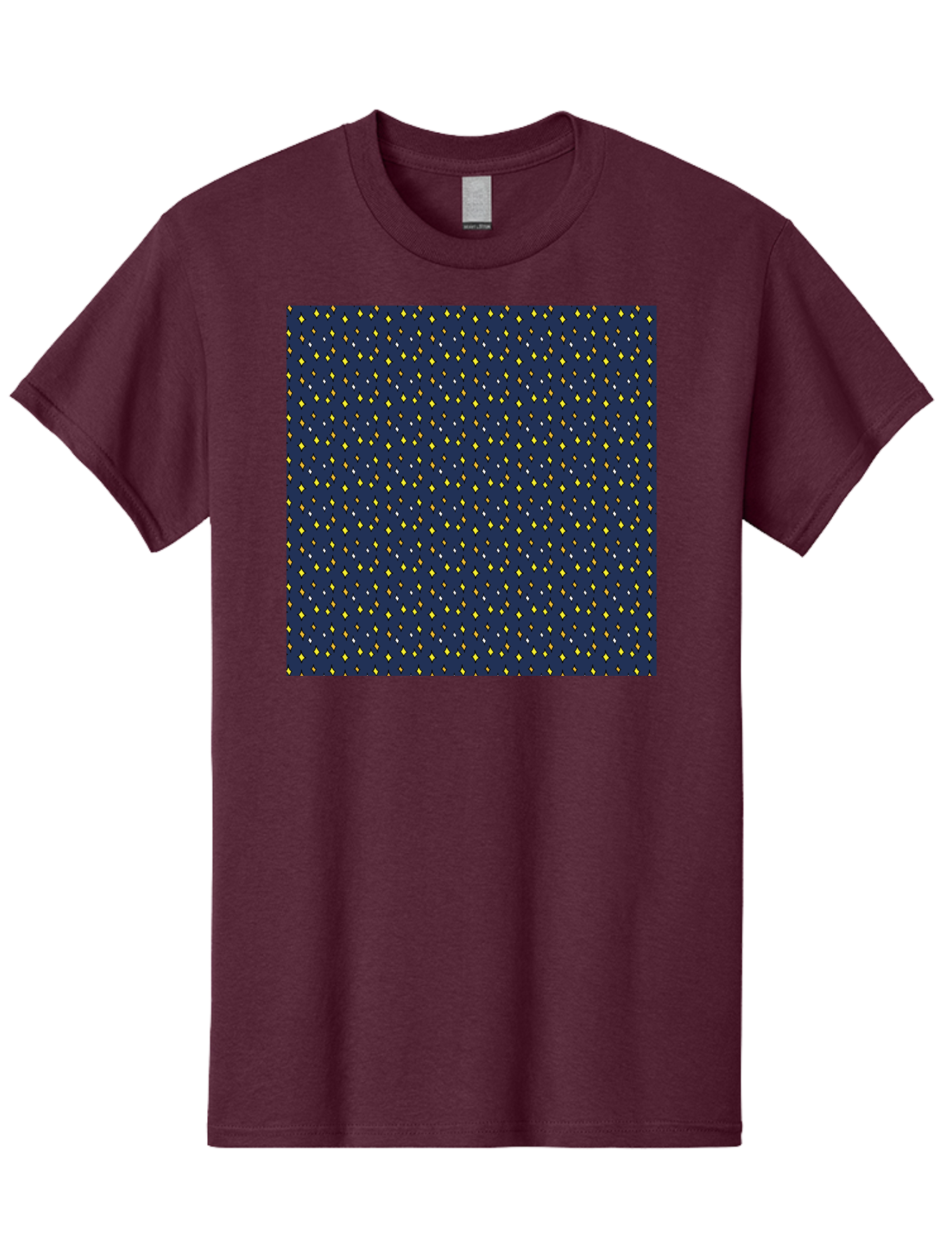 Navy-Blue-Dots Men'S Graphic Tee, 100% Cotton, Comfortable Casual Summer Wear, Machine Washable, Navy Blue Background, Yellow Diamonds, White Accents, Geometric Pattern, Abstract Design, Repeating Motif, Minimalist Style, Wallpaper Texture Aab003