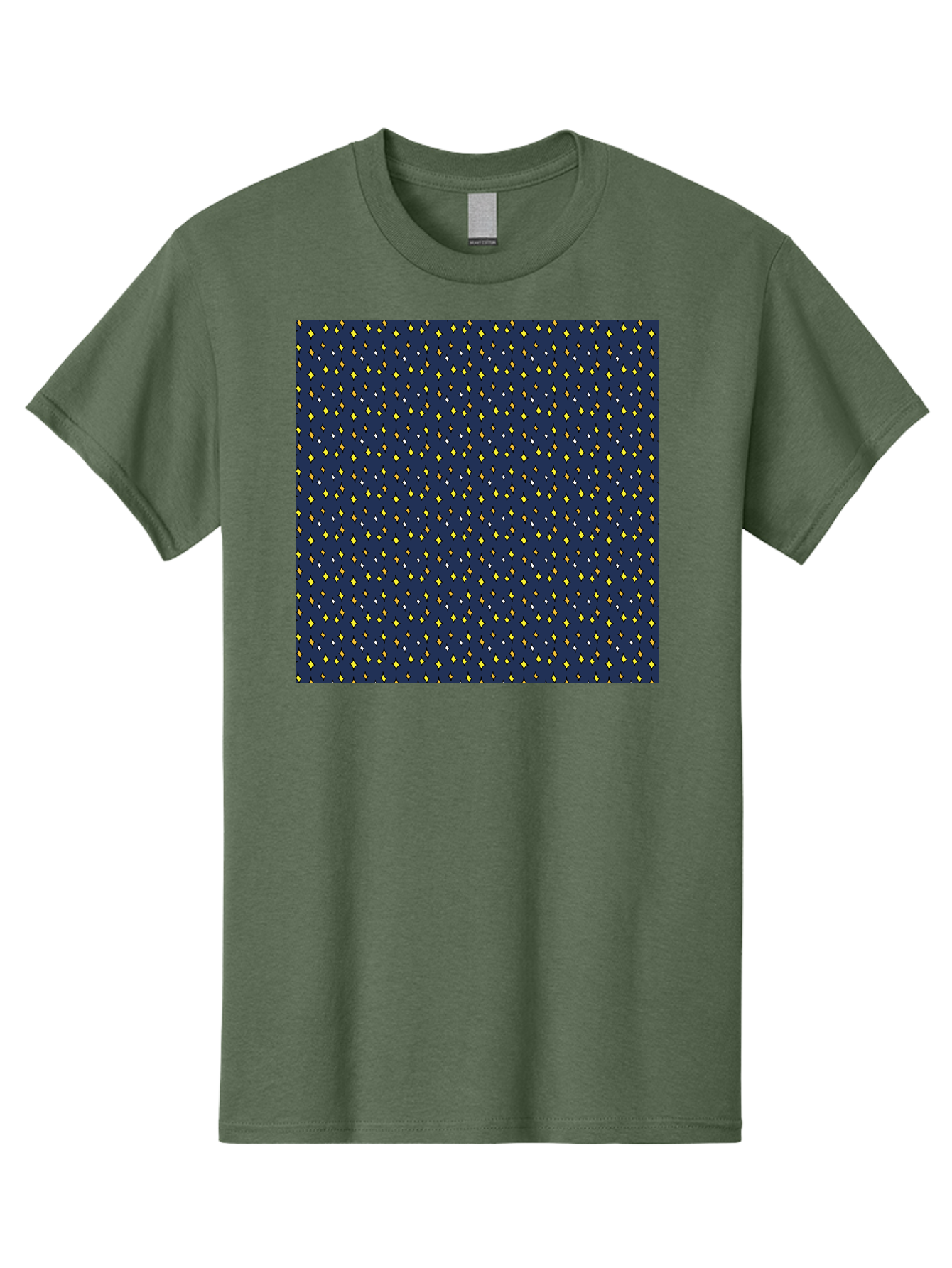 Navy-Blue-Dots Men'S Graphic Tee, 100% Cotton, Comfortable Casual Summer Wear, Machine Washable, Navy Blue Background, Yellow Diamonds, White Accents, Geometric Pattern, Abstract Design, Repeating Motif, Minimalist Style, Wallpaper Texture Aab003