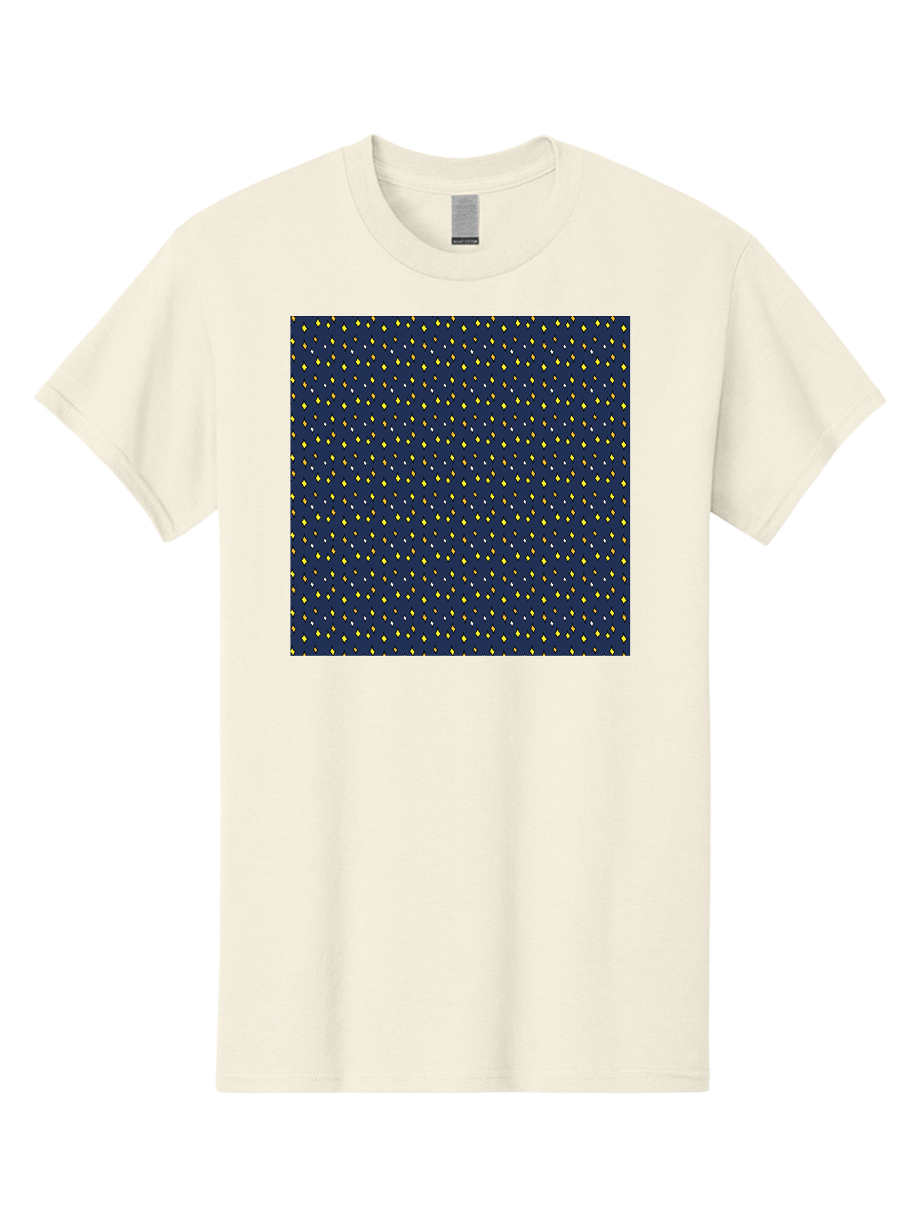 Navy-Blue-Dots Men'S Graphic Tee, 100% Cotton, Comfortable Casual Summer Wear, Machine Washable, Navy Blue Background, Yellow Diamonds, White Accents, Geometric Pattern, Abstract Design, Repeating Motif, Minimalist Style, Wallpaper Texture Aab003