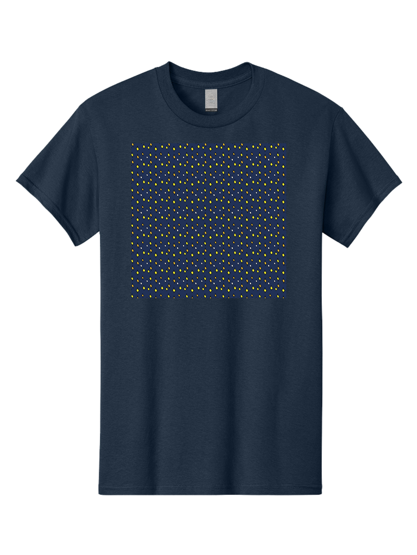 Navy-Blue-Dots Men'S Graphic Tee, 100% Cotton, Comfortable Casual Summer Wear, Machine Washable, Navy Blue Background, Yellow Diamonds, White Accents, Geometric Pattern, Abstract Design, Repeating Motif, Minimalist Style, Wallpaper Texture Aab003