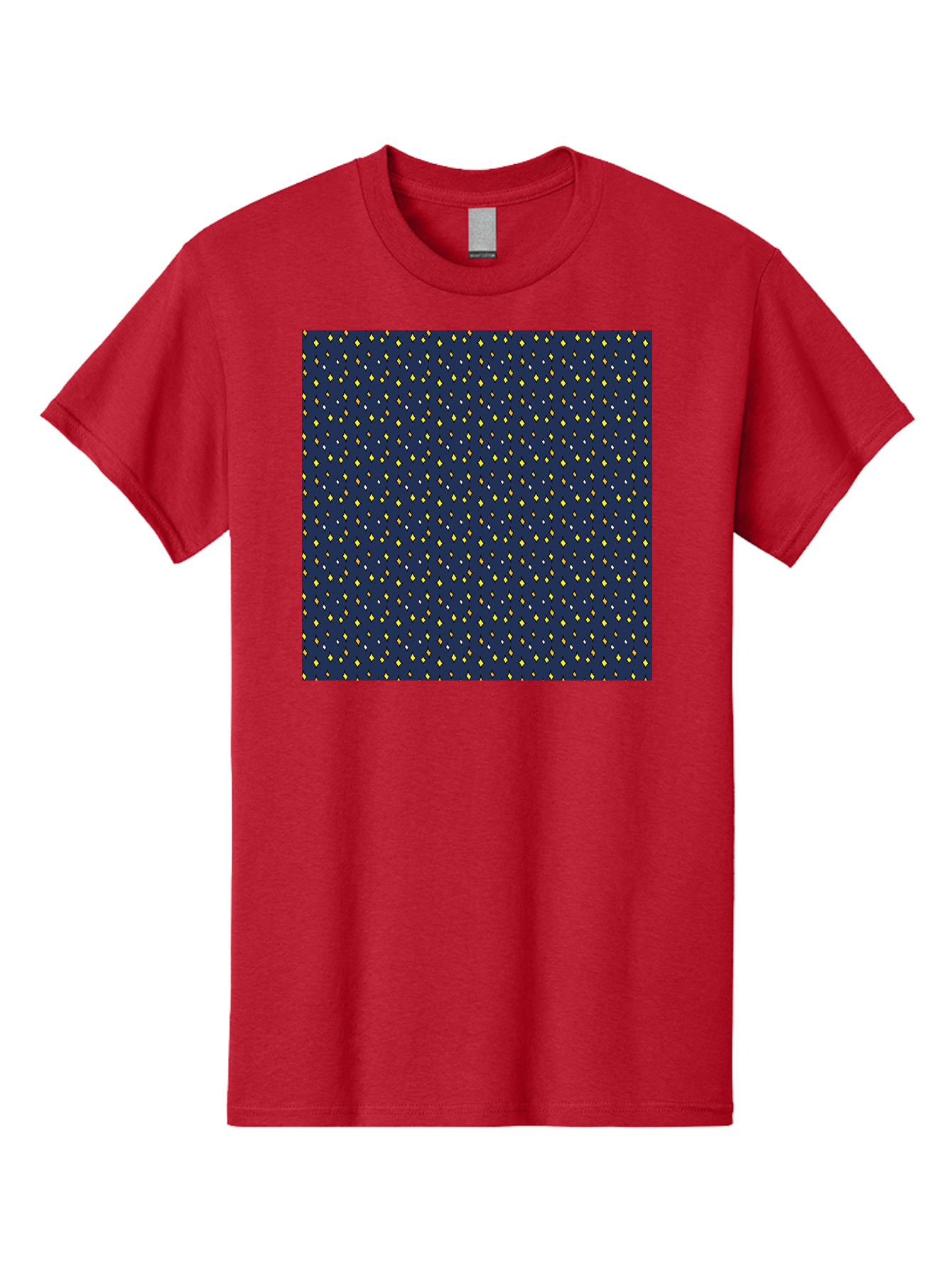 Navy-Blue-Dots Men'S Graphic Tee, 100% Cotton, Comfortable Casual Summer Wear, Machine Washable, Navy Blue Background, Yellow Diamonds, White Accents, Geometric Pattern, Abstract Design, Repeating Motif, Minimalist Style, Wallpaper Texture Aab003