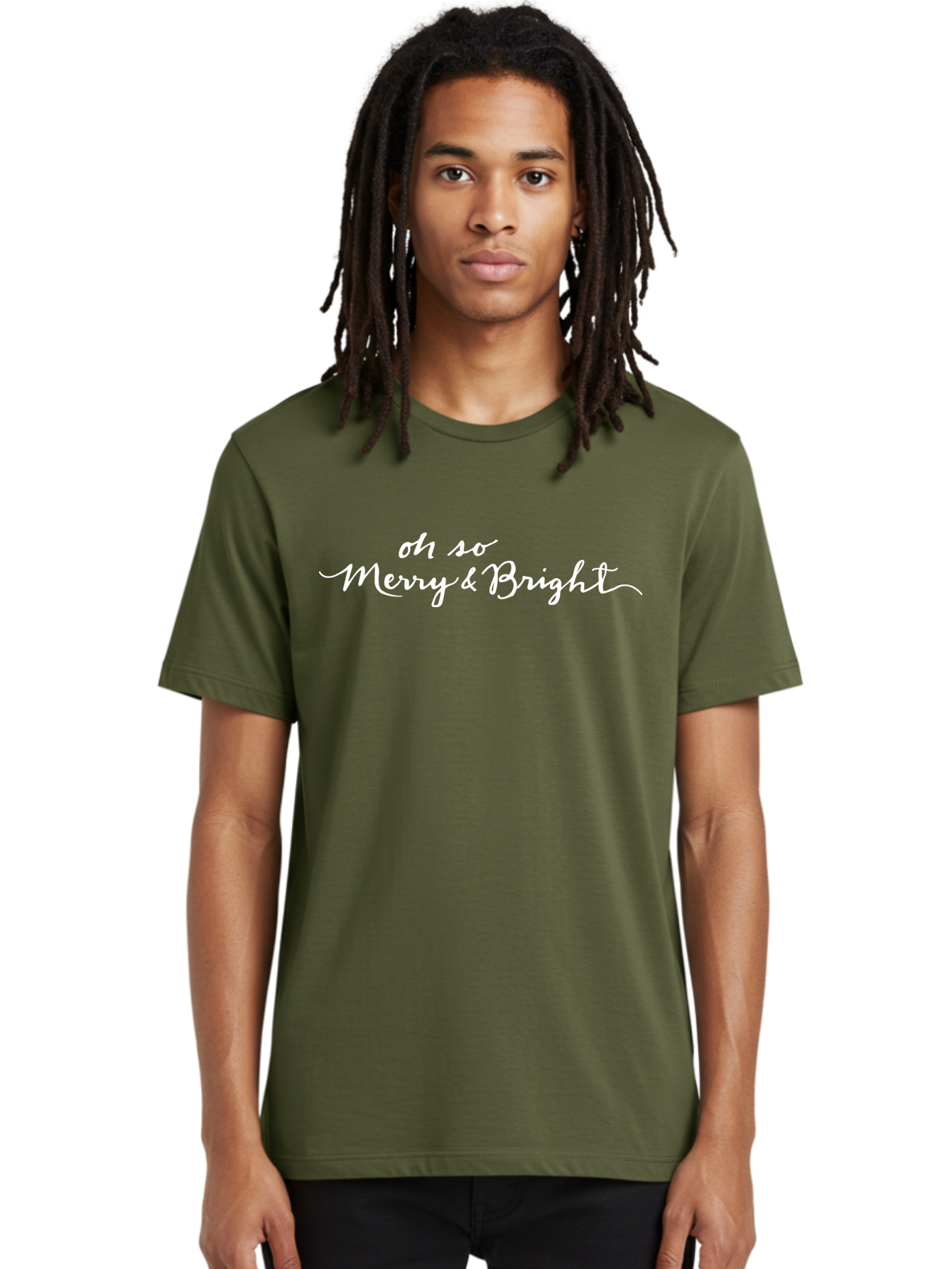 Oh-So-Merry-Bright Men'S Graphic Tee, 100% Cotton, Comfortable Casual Summer Wear, Machine Washable, Christmas Greeting, Holiday Card, Festive Wishes, Merry Christmas, Joyful Holiday, Season'S Greetings, White Cursive Text Aab017