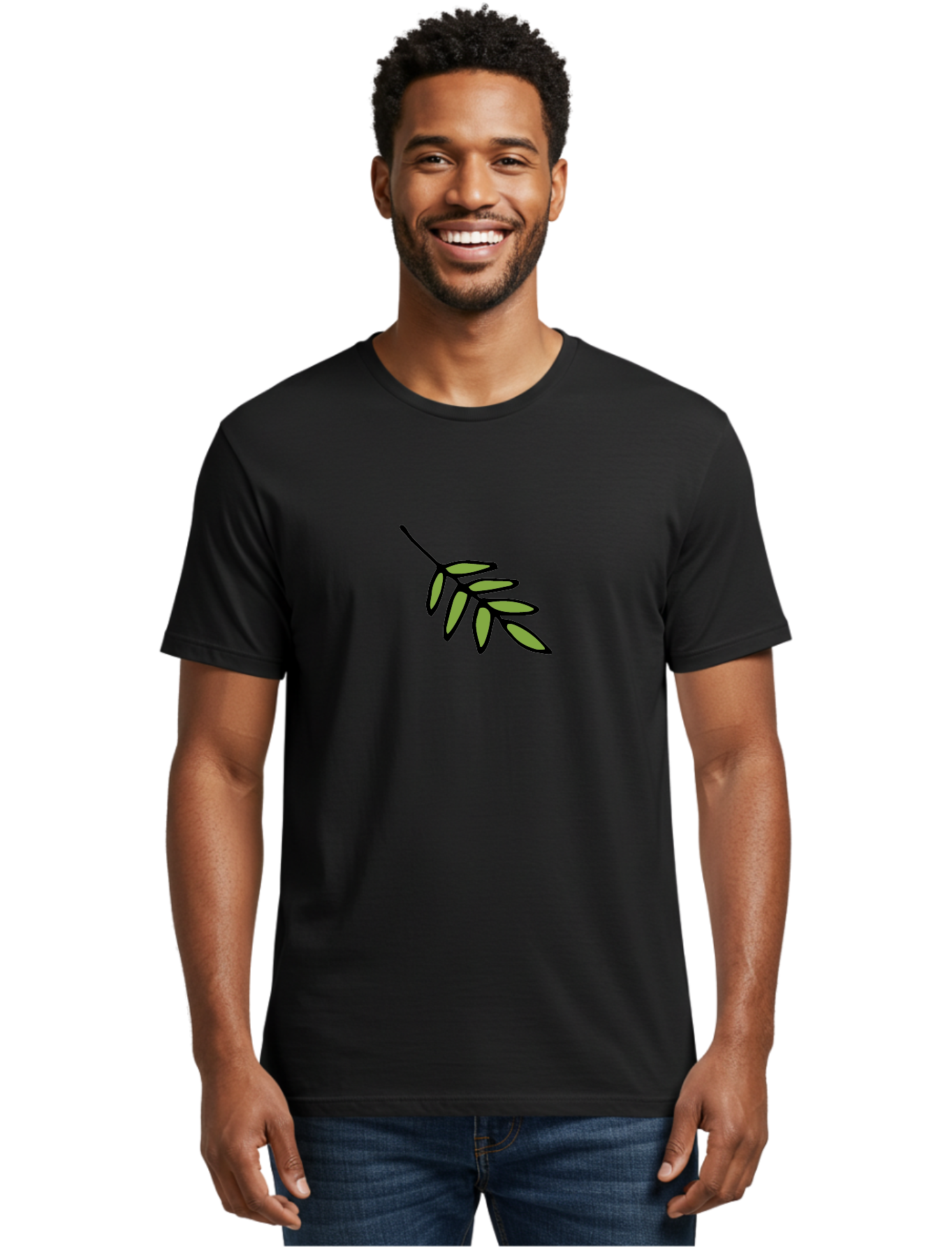 Olive-Branch-1 Men'S Graphic Tee, 100% Cotton, Comfortable Casual Summer Wear, Machine Washable, Olive Branch, Symbol Of Peace, Simple Illustration, Minimalist Design, Black Outline, Leafy Greens, Symbolic Imagery, Peace Sign Aab020