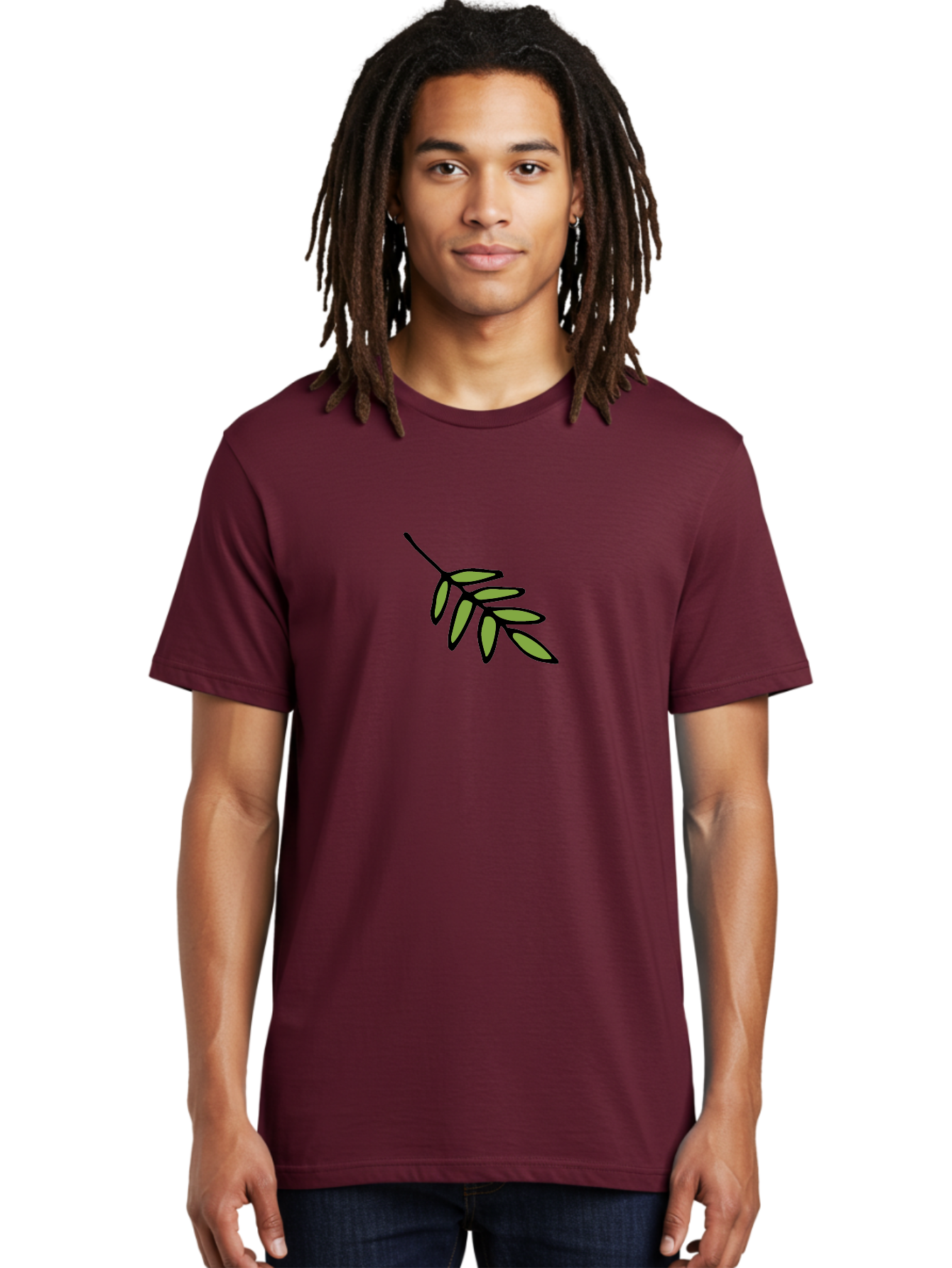 Olive-Branch-1 Men'S Graphic Tee, 100% Cotton, Comfortable Casual Summer Wear, Machine Washable, Olive Branch, Symbol Of Peace, Simple Illustration, Minimalist Design, Black Outline, Leafy Greens, Symbolic Imagery, Peace Sign Aab020