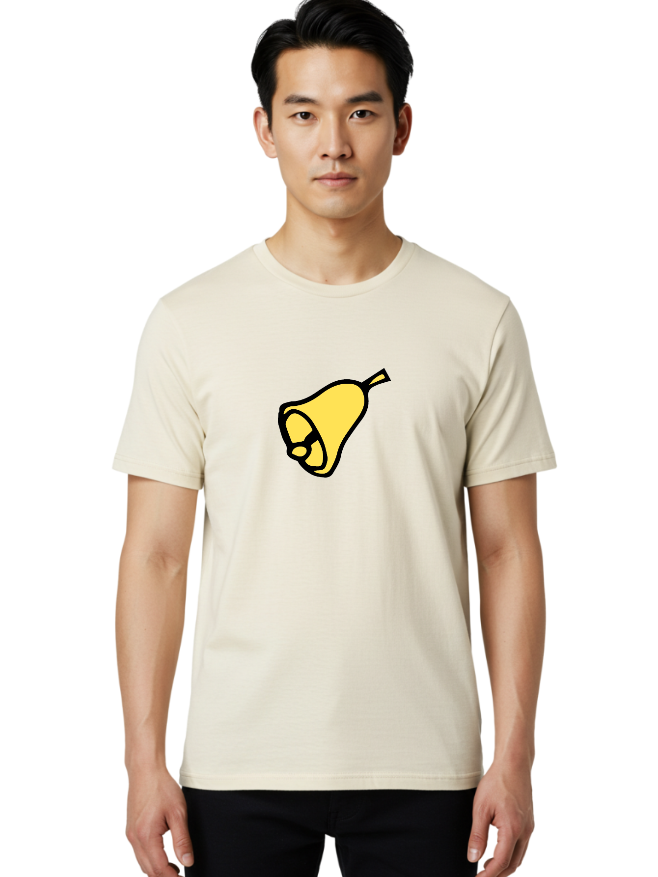 Pear-1 Men'S Graphic Tee, 100% Cotton, Comfortable Casual Summer Wear, Machine Washable, Yellow Pear Fruit, Simple Illustration, Cartoon Style, Bold Black Outline, Sweet Pear, Digital Art, Yellow Fruit Aab029
