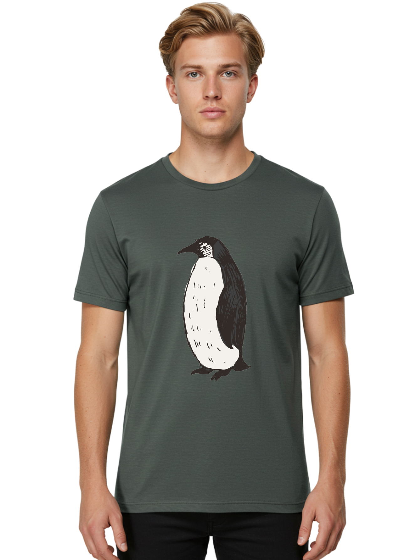 Penguin-1 Men'S Graphic Tee, 100% Cotton, Comfortable Casual Summer Wear, Machine Washable, Penguin Illustration, Black And White Penguin, Cartoon Penguin, Simple Drawing, Cute Bird, Wildlife Art, Tuxedo Bird, Flightless Bird, Antarctic Animal Aab031