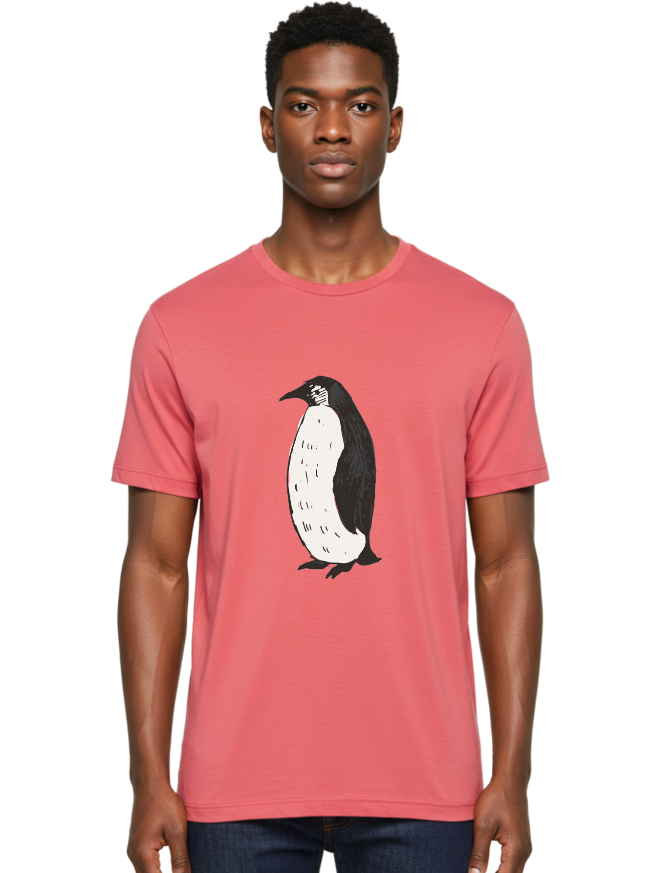 Penguin-1 Men'S Graphic Tee, 100% Cotton, Comfortable Casual Summer Wear, Machine Washable, Penguin Illustration, Black And White Penguin, Cartoon Penguin, Simple Drawing, Cute Bird, Wildlife Art, Tuxedo Bird, Flightless Bird, Antarctic Animal Aab031