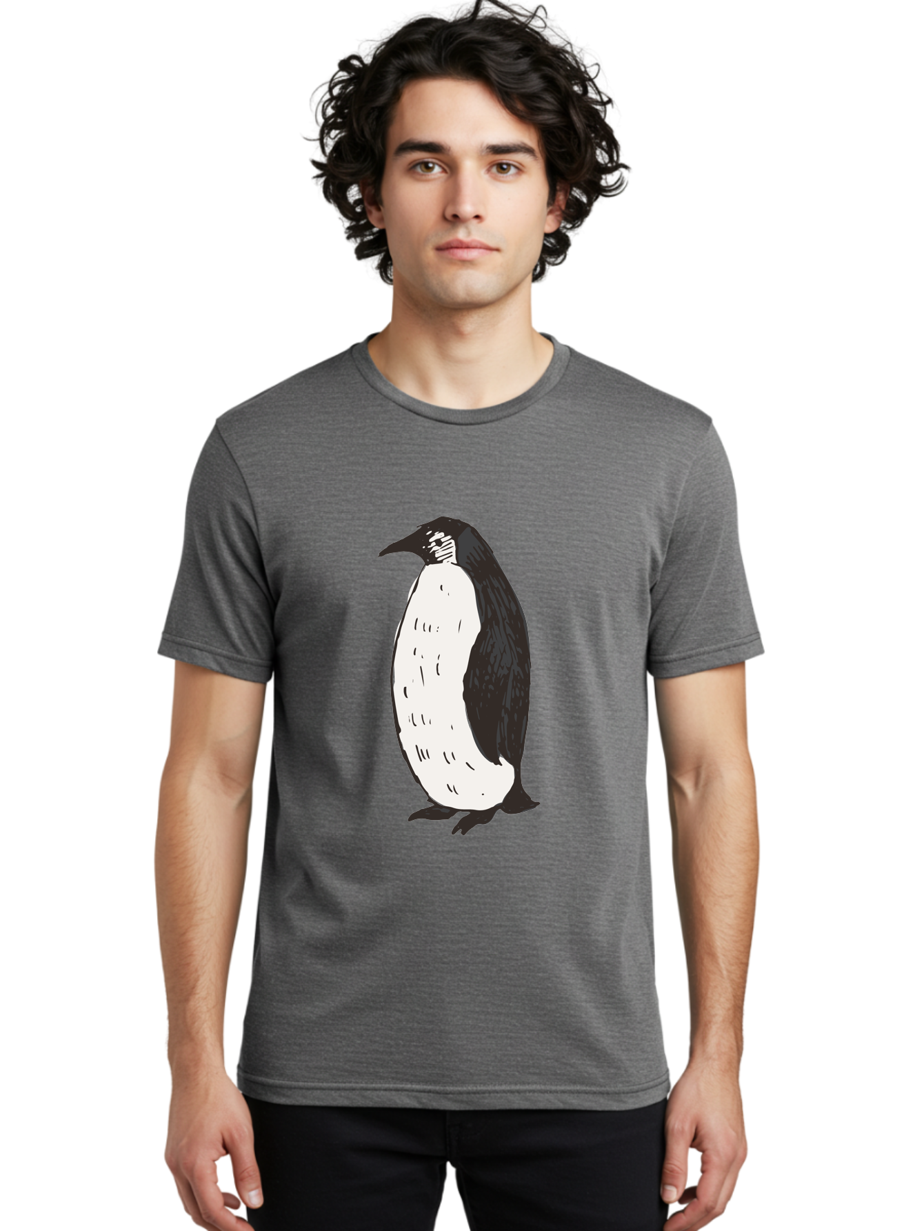 Penguin-1 Men'S Graphic Tee, 100% Cotton, Comfortable Casual Summer Wear, Machine Washable, Penguin Illustration, Black And White Penguin, Cartoon Penguin, Simple Drawing, Cute Bird, Wildlife Art, Tuxedo Bird, Flightless Bird, Antarctic Animal Aab031