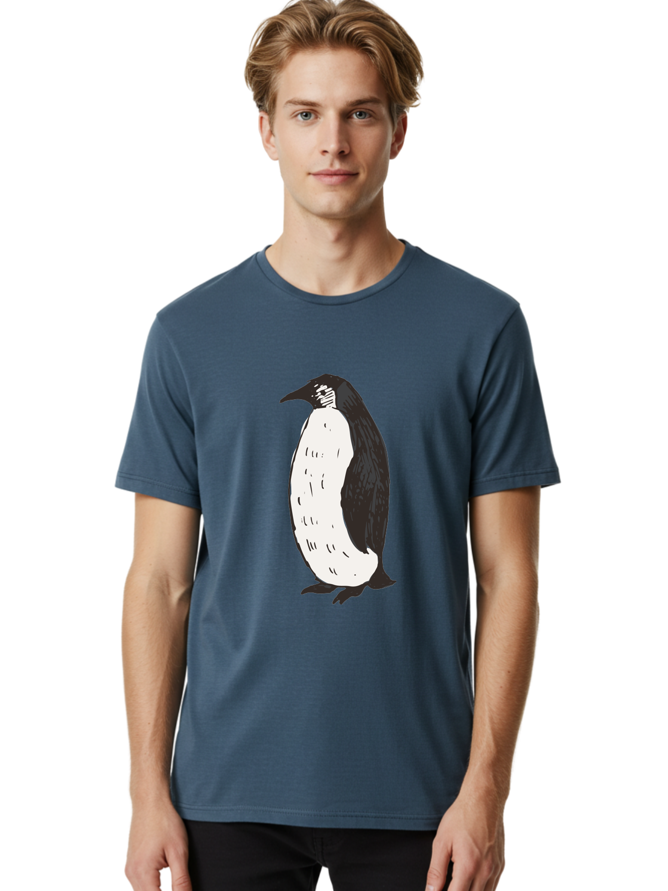 Penguin-1 Men'S Graphic Tee, 100% Cotton, Comfortable Casual Summer Wear, Machine Washable, Penguin Illustration, Black And White Penguin, Cartoon Penguin, Simple Drawing, Cute Bird, Wildlife Art, Tuxedo Bird, Flightless Bird, Antarctic Animal Aab031
