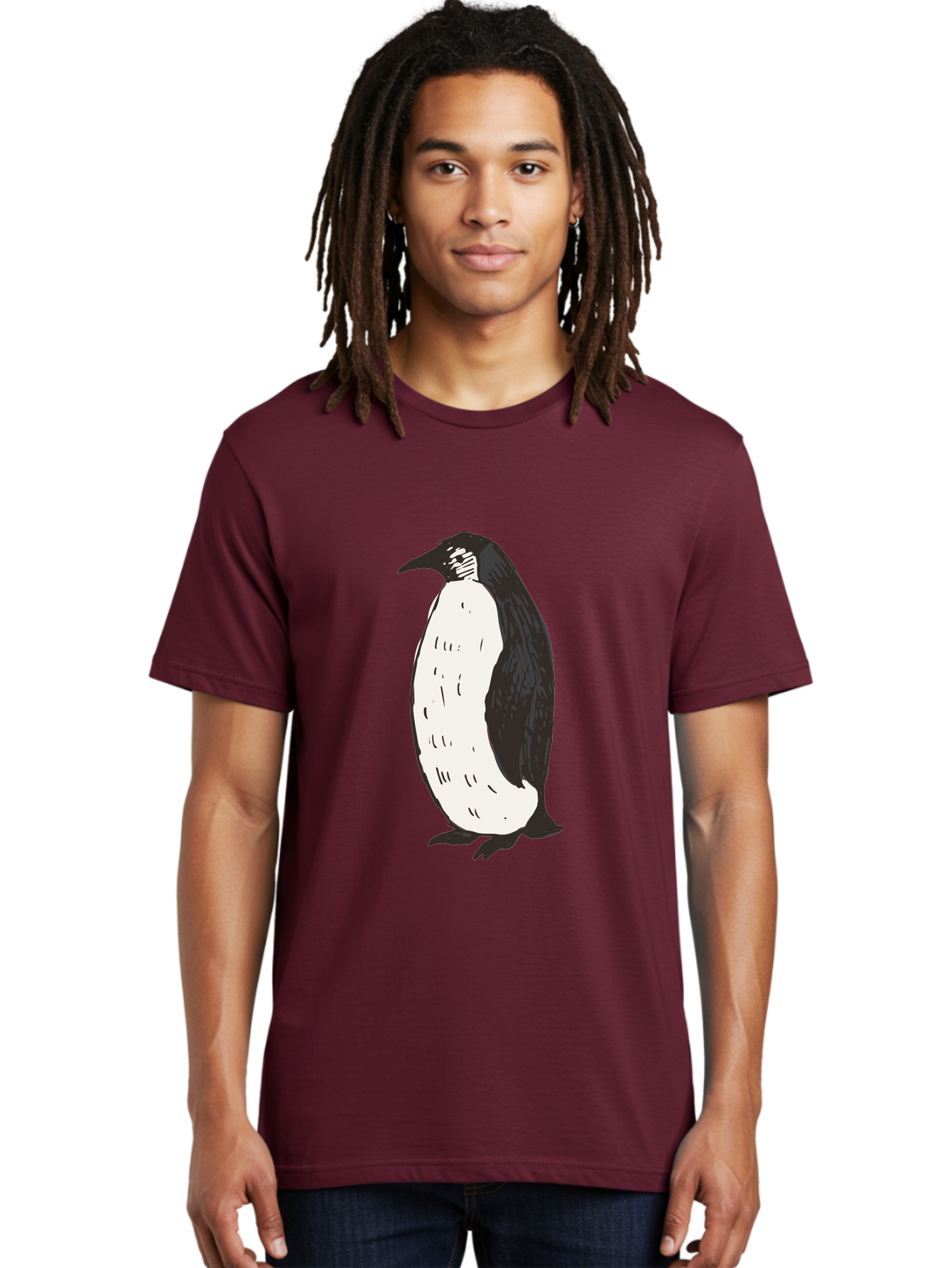 Penguin-1 Men'S Graphic Tee, 100% Cotton, Comfortable Casual Summer Wear, Machine Washable, Penguin Illustration, Black And White Penguin, Cartoon Penguin, Simple Drawing, Cute Bird, Wildlife Art, Tuxedo Bird, Flightless Bird, Antarctic Animal Aab031