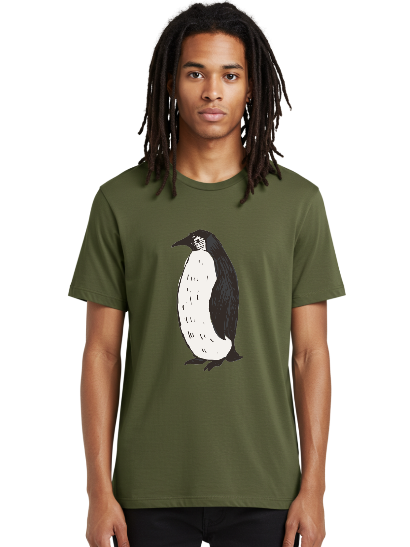 Penguin-1 Men'S Graphic Tee, 100% Cotton, Comfortable Casual Summer Wear, Machine Washable, Penguin Illustration, Black And White Penguin, Cartoon Penguin, Simple Drawing, Cute Bird, Wildlife Art, Tuxedo Bird, Flightless Bird, Antarctic Animal Aab031