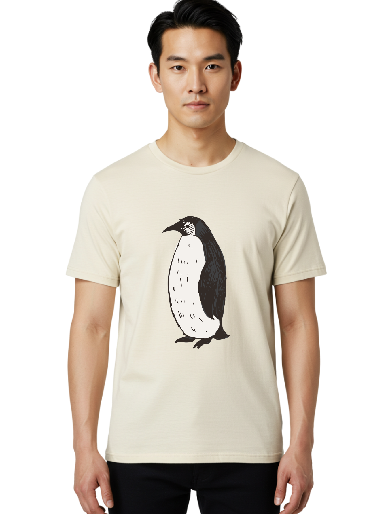 Penguin-1 Men'S Graphic Tee, 100% Cotton, Comfortable Casual Summer Wear, Machine Washable, Penguin Illustration, Black And White Penguin, Cartoon Penguin, Simple Drawing, Cute Bird, Wildlife Art, Tuxedo Bird, Flightless Bird, Antarctic Animal Aab031