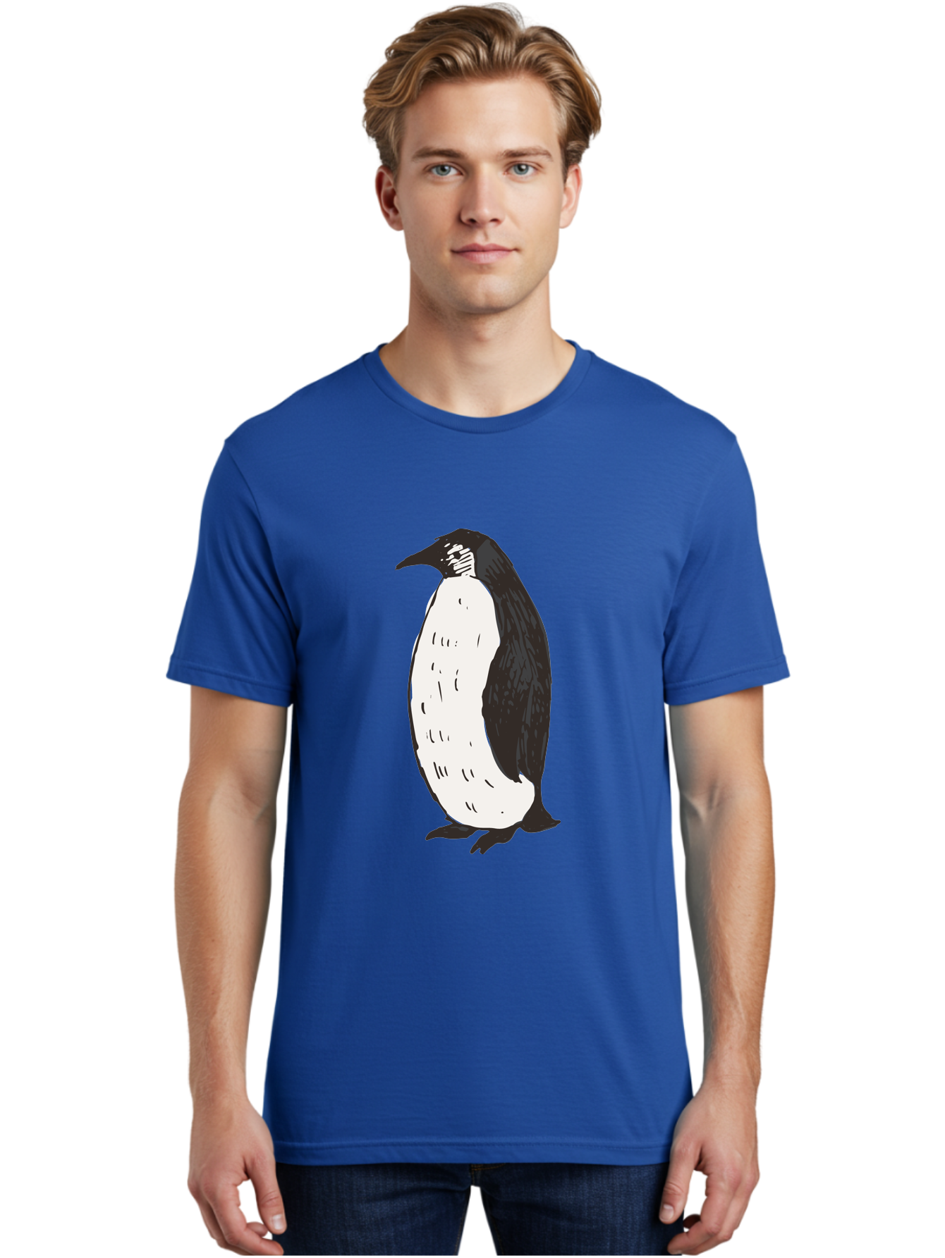 Penguin-1 Men'S Graphic Tee, 100% Cotton, Comfortable Casual Summer Wear, Machine Washable, Penguin Illustration, Black And White Penguin, Cartoon Penguin, Simple Drawing, Cute Bird, Wildlife Art, Tuxedo Bird, Flightless Bird, Antarctic Animal Aab031