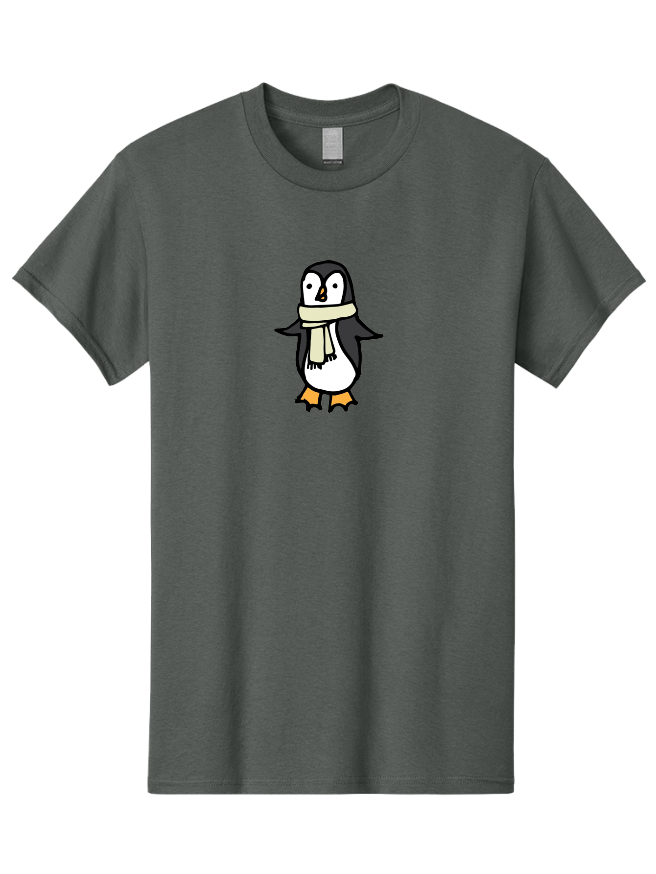 Penguin-With-Scarf Men'S Graphic Tee, 100% Cotton, Comfortable Casual Summer Wear, Machine Washable, Cartoon Penguin, Winter Fashion, Scarf Style, Cold Weather, Adorable Creature, Illustration Art, Cute Design, Tuxedo Bird, Animal Drawing Aab032