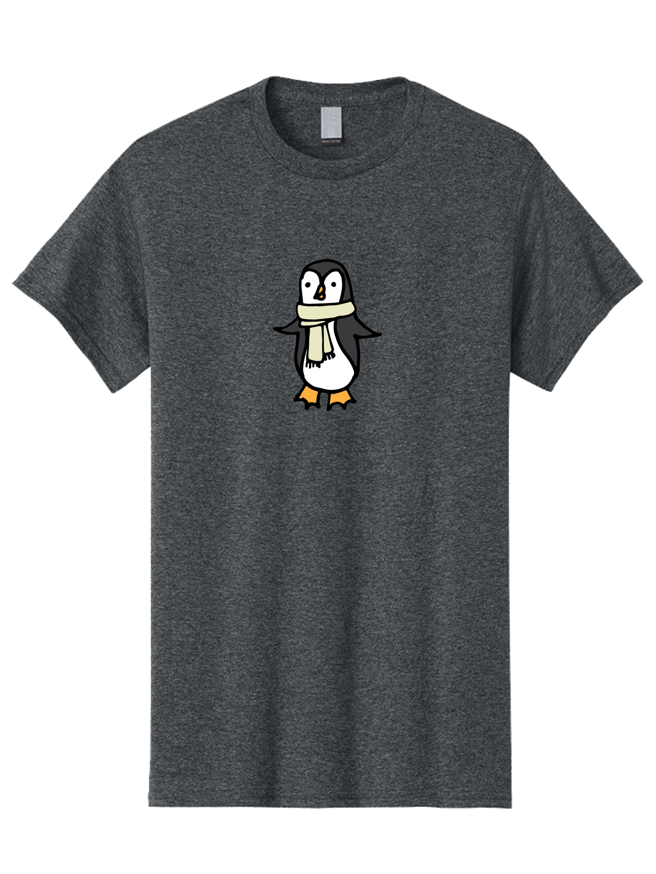 Penguin-With-Scarf Men'S Graphic Tee, 100% Cotton, Comfortable Casual Summer Wear, Machine Washable, Cartoon Penguin, Winter Fashion, Scarf Style, Cold Weather, Adorable Creature, Illustration Art, Cute Design, Tuxedo Bird, Animal Drawing Aab032