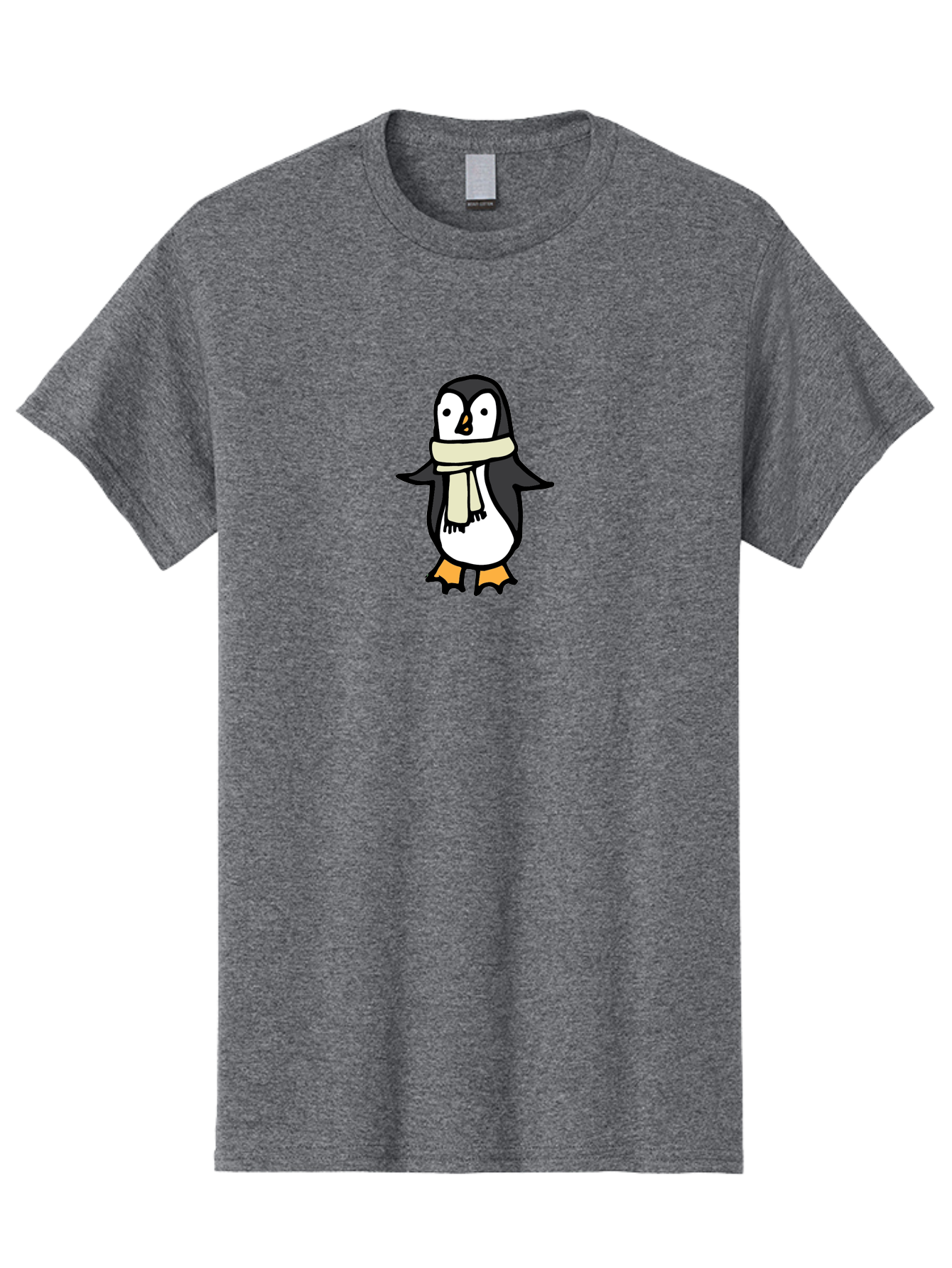 Penguin-With-Scarf Men'S Graphic Tee, 100% Cotton, Comfortable Casual Summer Wear, Machine Washable, Cartoon Penguin, Winter Fashion, Scarf Style, Cold Weather, Adorable Creature, Illustration Art, Cute Design, Tuxedo Bird, Animal Drawing Aab032