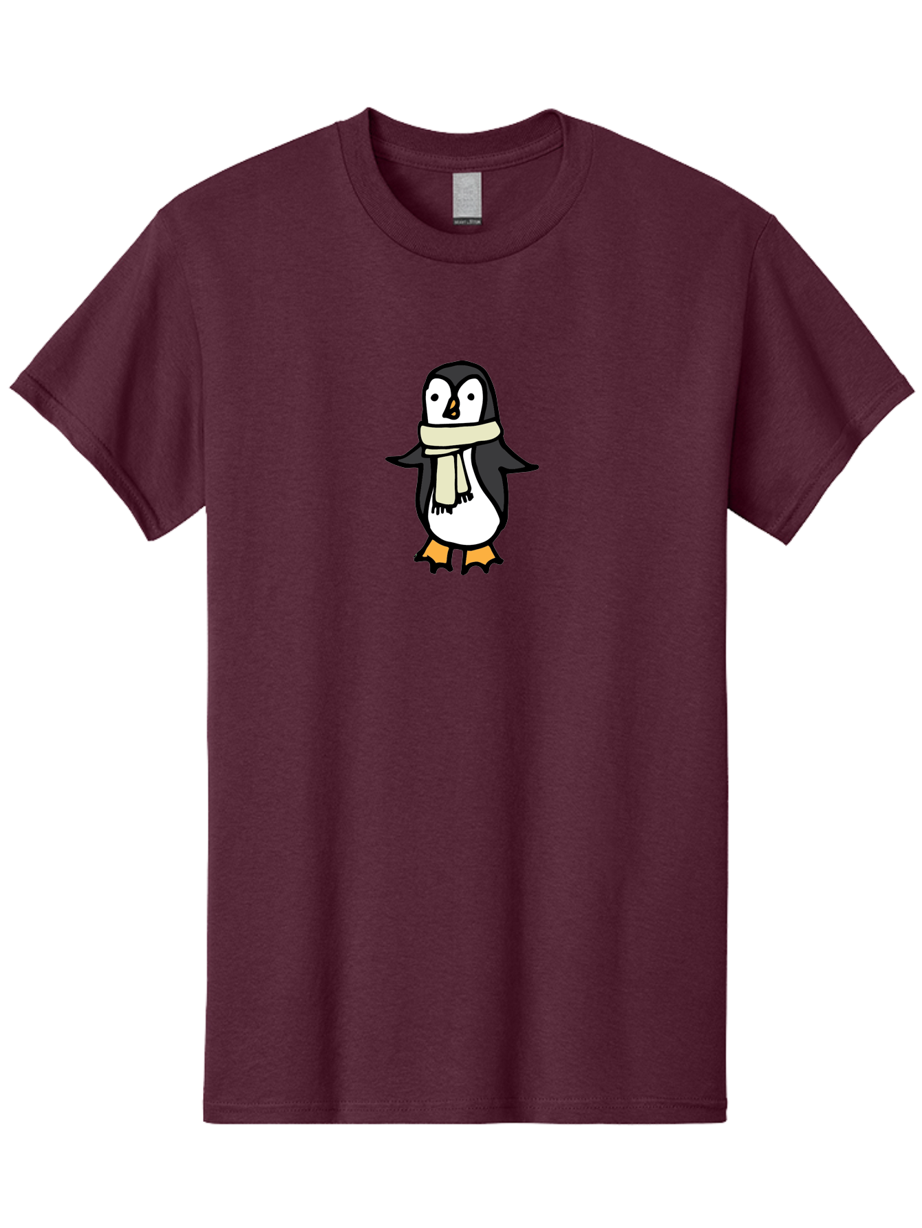 Penguin-With-Scarf Men'S Graphic Tee, 100% Cotton, Comfortable Casual Summer Wear, Machine Washable, Cartoon Penguin, Winter Fashion, Scarf Style, Cold Weather, Adorable Creature, Illustration Art, Cute Design, Tuxedo Bird, Animal Drawing Aab032