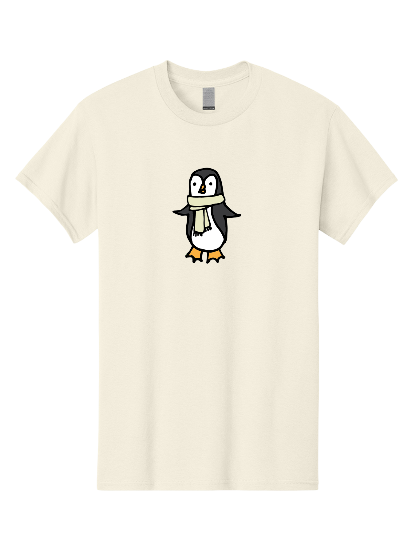 Penguin-With-Scarf Men'S Graphic Tee, 100% Cotton, Comfortable Casual Summer Wear, Machine Washable, Cartoon Penguin, Winter Fashion, Scarf Style, Cold Weather, Adorable Creature, Illustration Art, Cute Design, Tuxedo Bird, Animal Drawing Aab032
