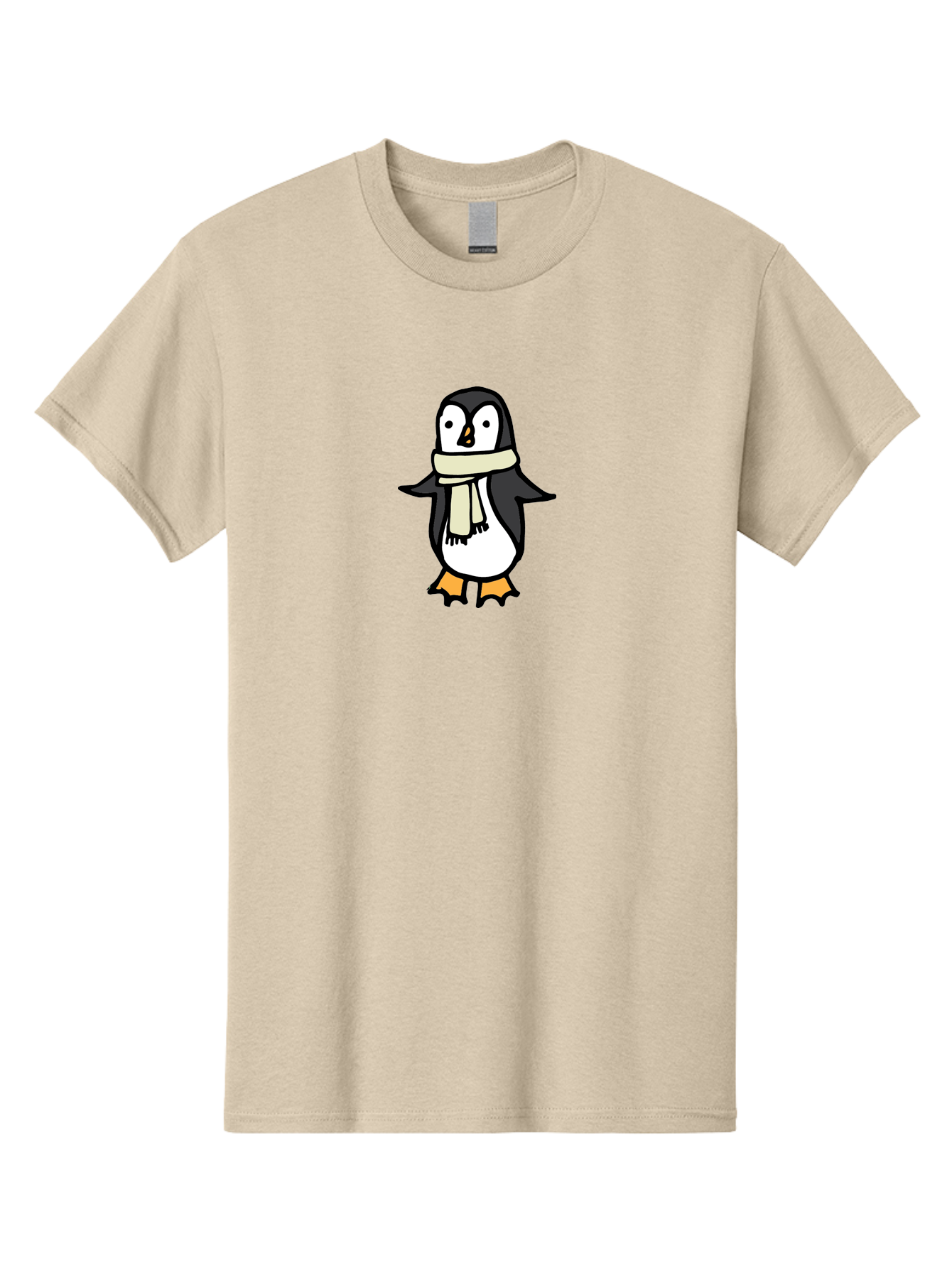 Penguin-With-Scarf Men'S Graphic Tee, 100% Cotton, Comfortable Casual Summer Wear, Machine Washable, Cartoon Penguin, Winter Fashion, Scarf Style, Cold Weather, Adorable Creature, Illustration Art, Cute Design, Tuxedo Bird, Animal Drawing Aab032