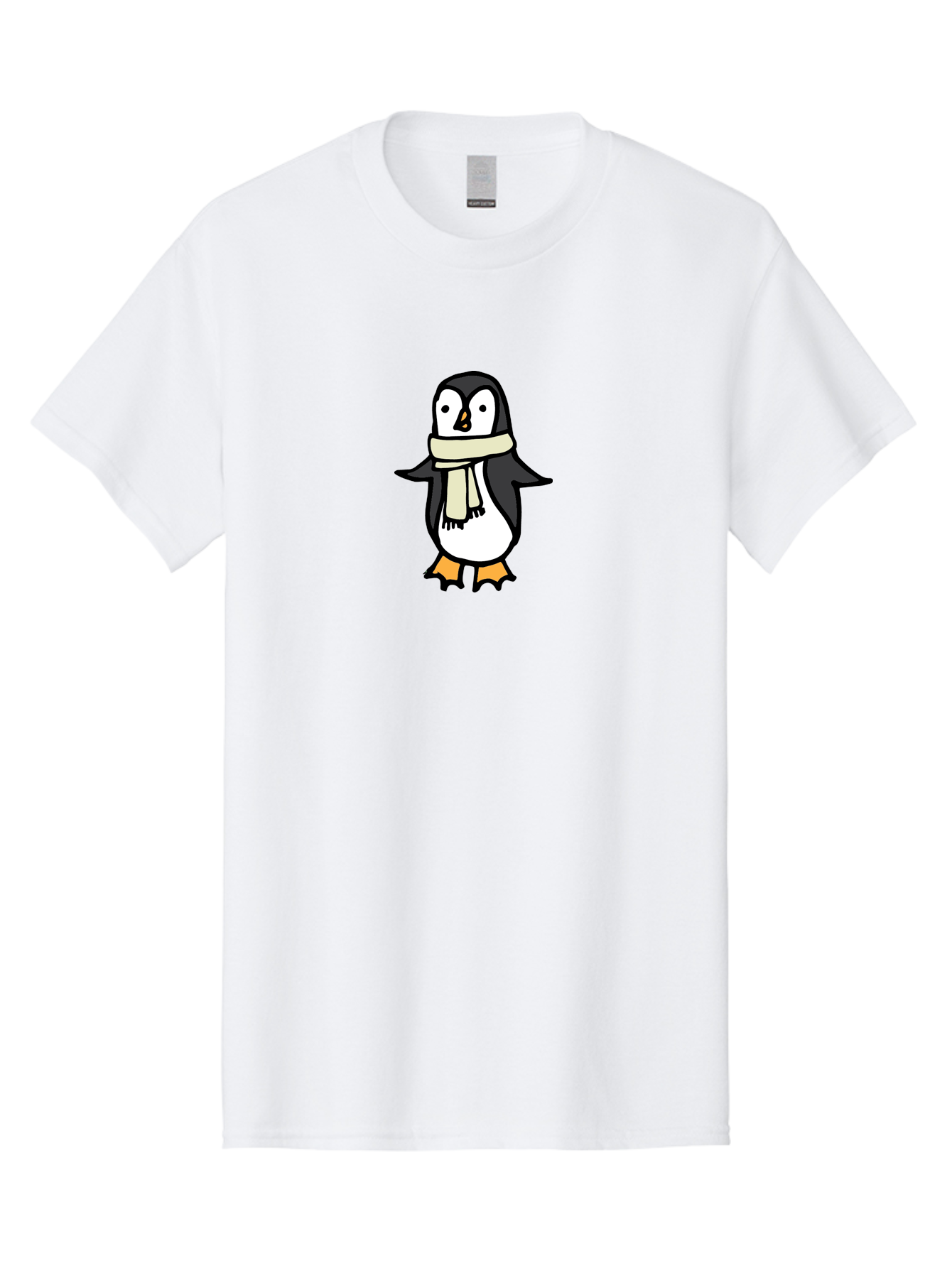 Penguin-With-Scarf Men'S Graphic Tee, 100% Cotton, Comfortable Casual Summer Wear, Machine Washable, Cartoon Penguin, Winter Fashion, Scarf Style, Cold Weather, Adorable Creature, Illustration Art, Cute Design, Tuxedo Bird, Animal Drawing Aab032