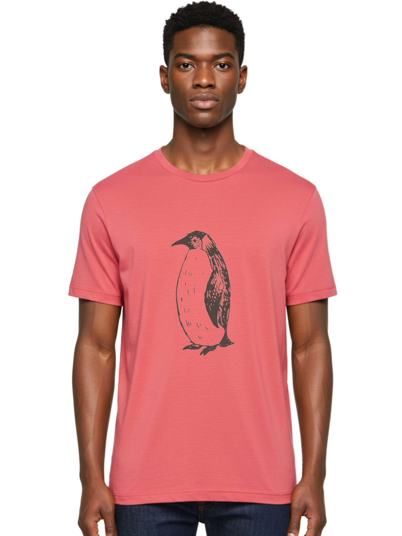 Penguin Men'S Graphic Tee, 100% Cotton, Comfortable Casual Summer Wear, Machine Washable, Penguin Standing, Bird Silhouette, Wildlife Illustration, Feathered Creature, Simple Graphics, Monochrome Design, Cute Animal, Cartoon Style Aab033