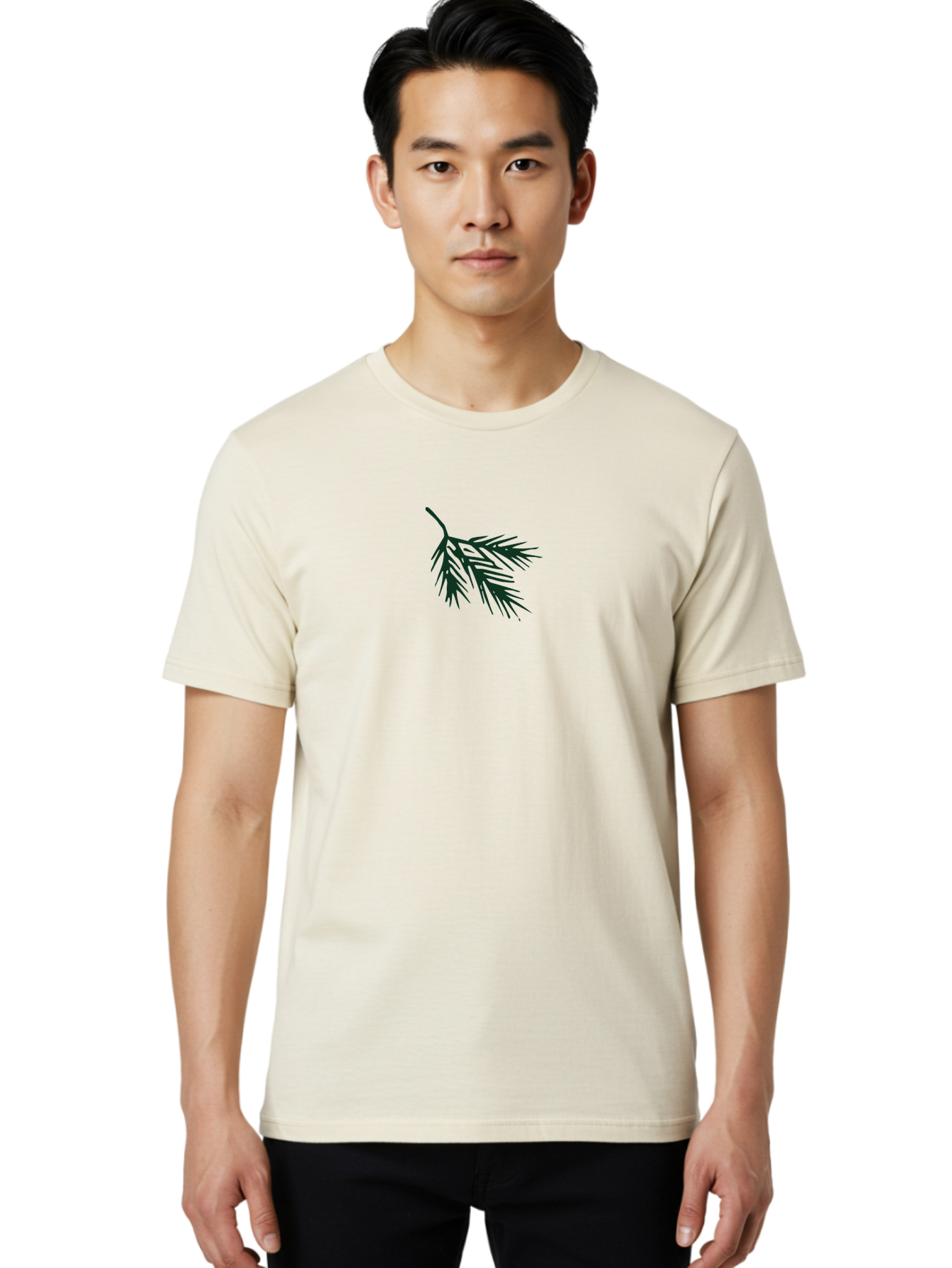 Pine-Branch-1 Men'S Graphic Tee, 100% Cotton, Comfortable Casual Summer Wear, Machine Washable, Pine Branch Silhouette, Evergreen Tree, Botanical Illustration, Simple Design, Minimalist Art, Nature-Inspired Graphics Aab035