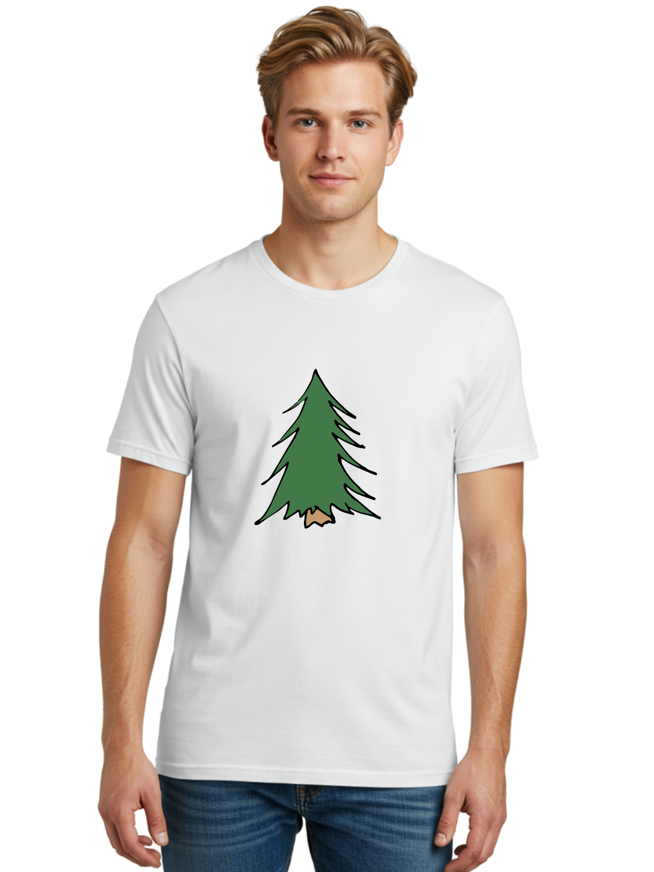 Pine-Tree-1 Men'S Graphic Tee, 100% Cotton, Comfortable Casual Summer Wear, Machine Washable, Evergreen Tree, Simple Design, Cartoon Style, Forest Illustration, Nature Graphic, Stylized Pine, Fir Tree, Minimalist Art Aab040