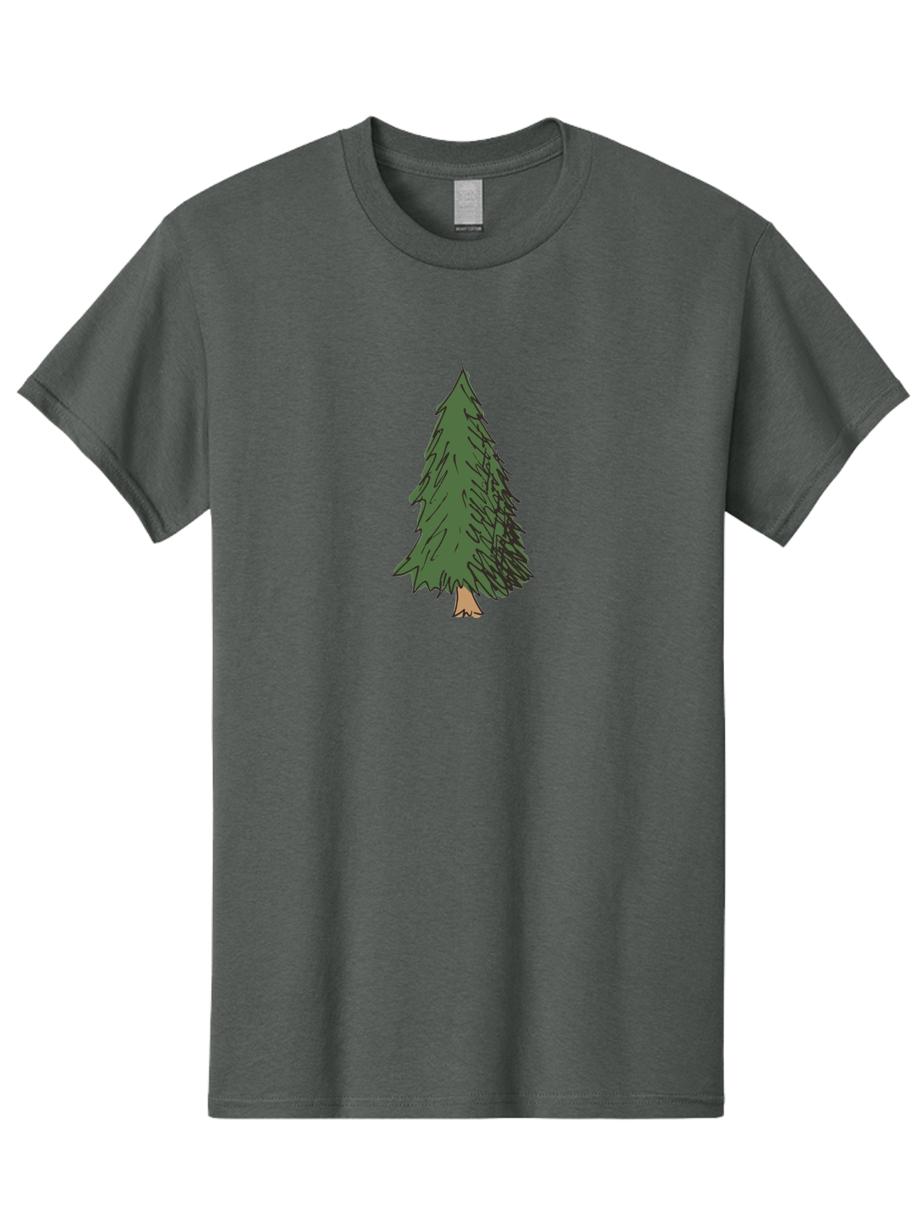 Pine-Tree-2 Men'S Graphic Tee, 100% Cotton, Comfortable Casual Summer Wear, Machine Washable, Evergreen Tree, Pine Tree, Cartoon Illustration, Simple Drawing, Green Foliage, Tree Trunk, Forest Art, Digital Graphics Aab041