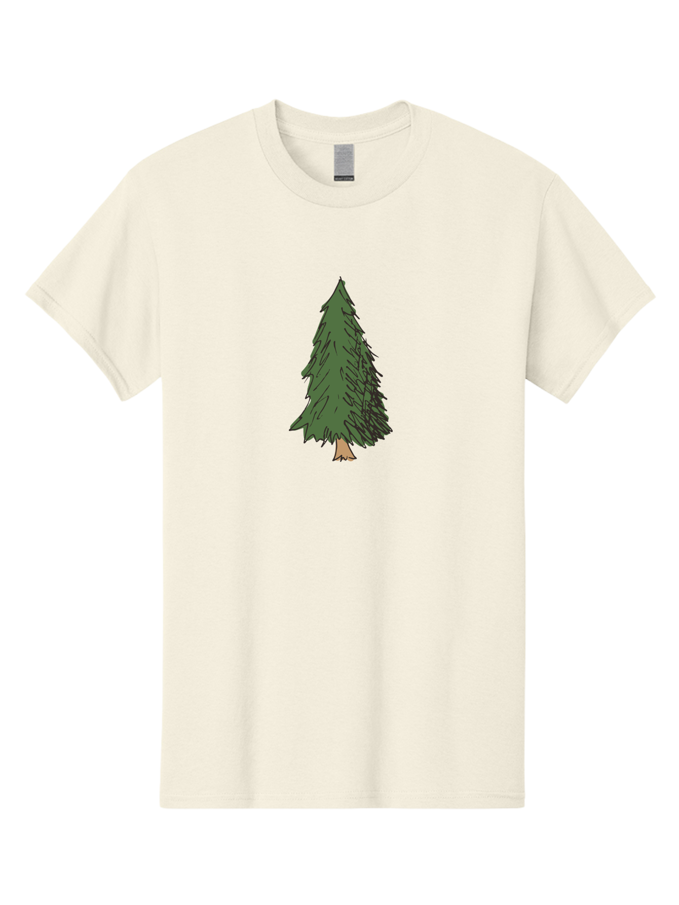 Pine-Tree-2 Men'S Graphic Tee, 100% Cotton, Comfortable Casual Summer Wear, Machine Washable, Evergreen Tree, Pine Tree, Cartoon Illustration, Simple Drawing, Green Foliage, Tree Trunk, Forest Art, Digital Graphics Aab041