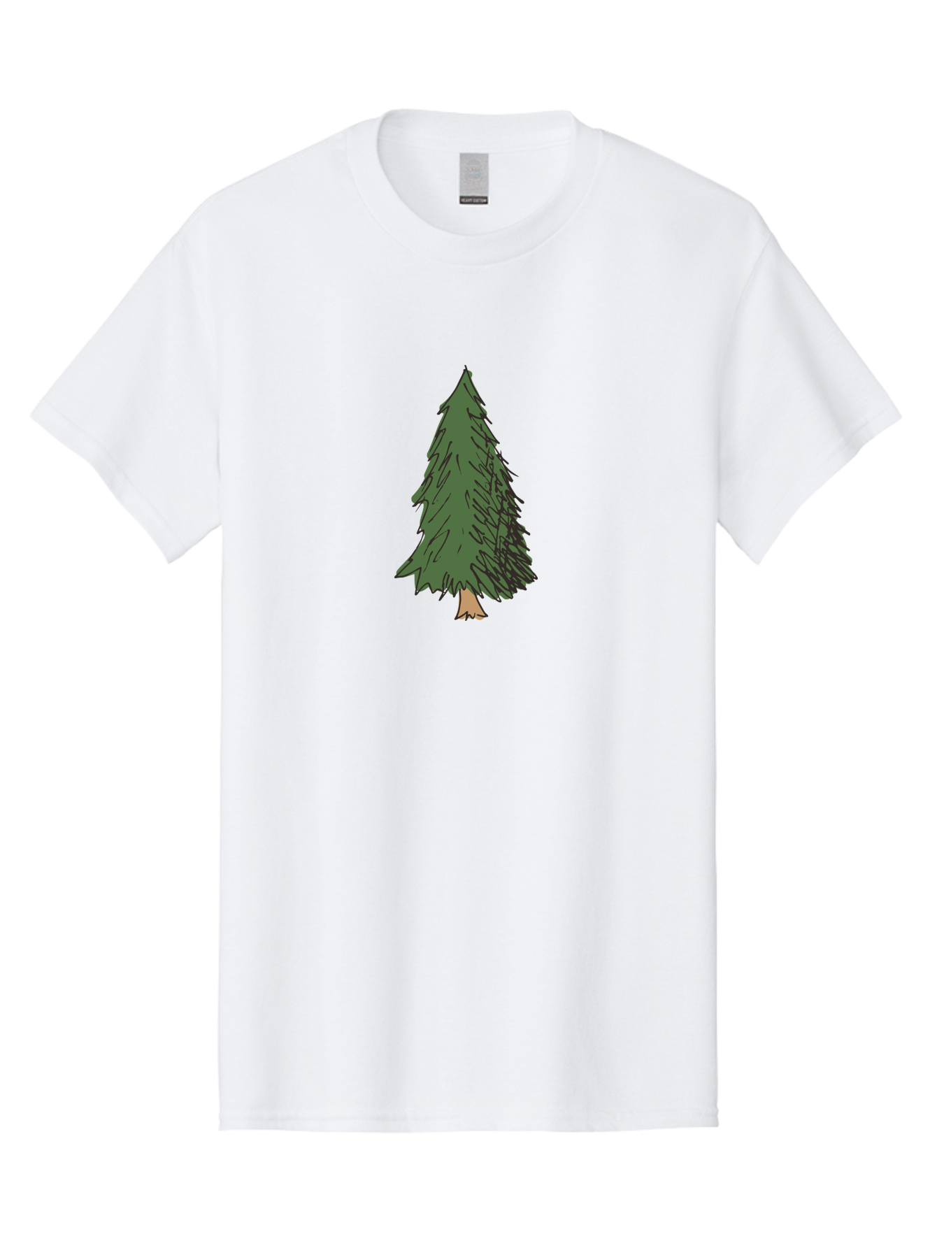 Pine-Tree-2 Men'S Graphic Tee, 100% Cotton, Comfortable Casual Summer Wear, Machine Washable, Evergreen Tree, Pine Tree, Cartoon Illustration, Simple Drawing, Green Foliage, Tree Trunk, Forest Art, Digital Graphics Aab041