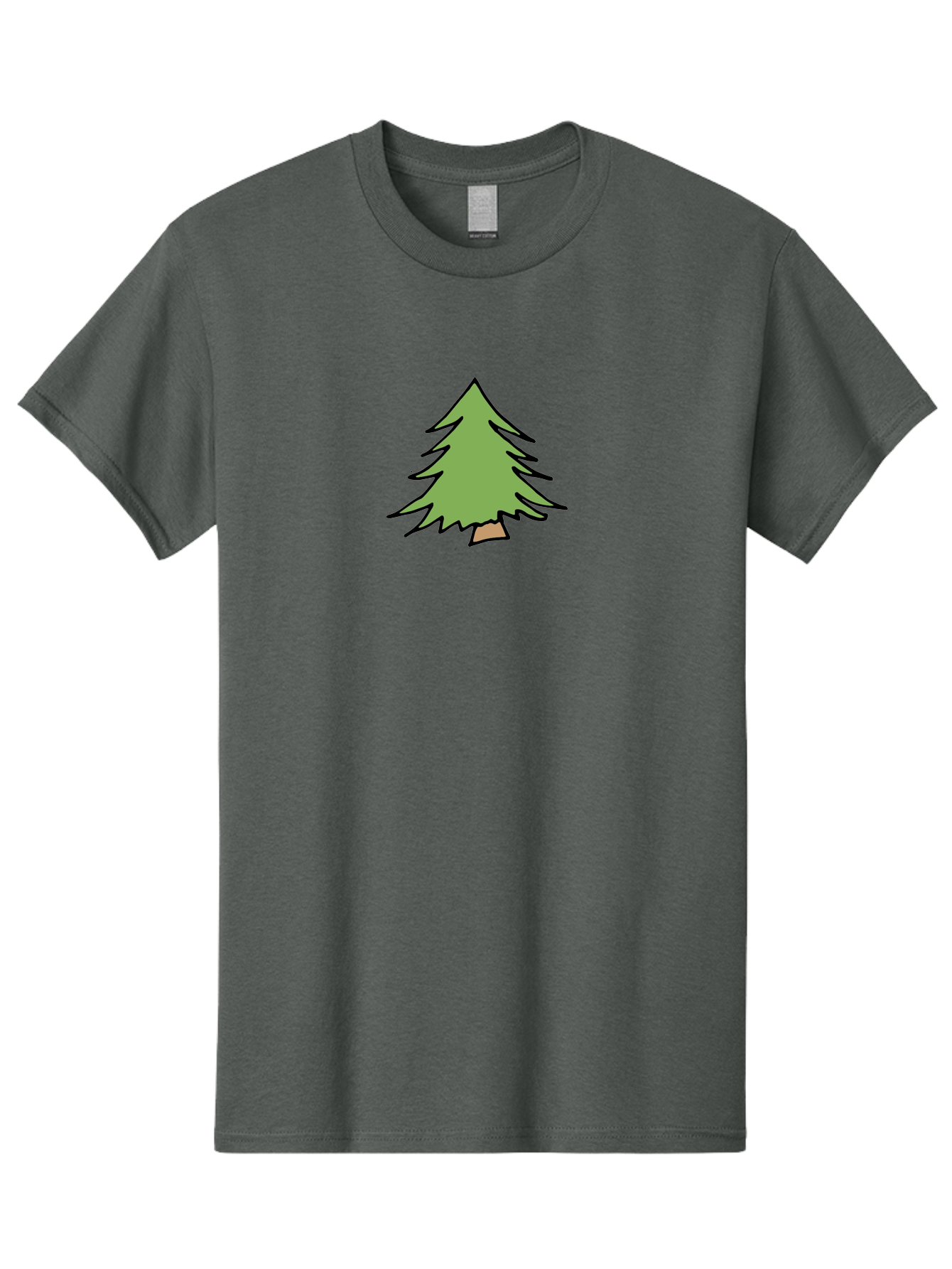 Pine-Tree Men'S Graphic Tee, 100% Cotton, Comfortable Casual Summer Wear, Machine Washable, Cartoon Evergreen Tree, Simple Tree Illustration, Green Foliage, Brown Trunk, Minimalist Design, Digital Art, Cute Graphics Aab043