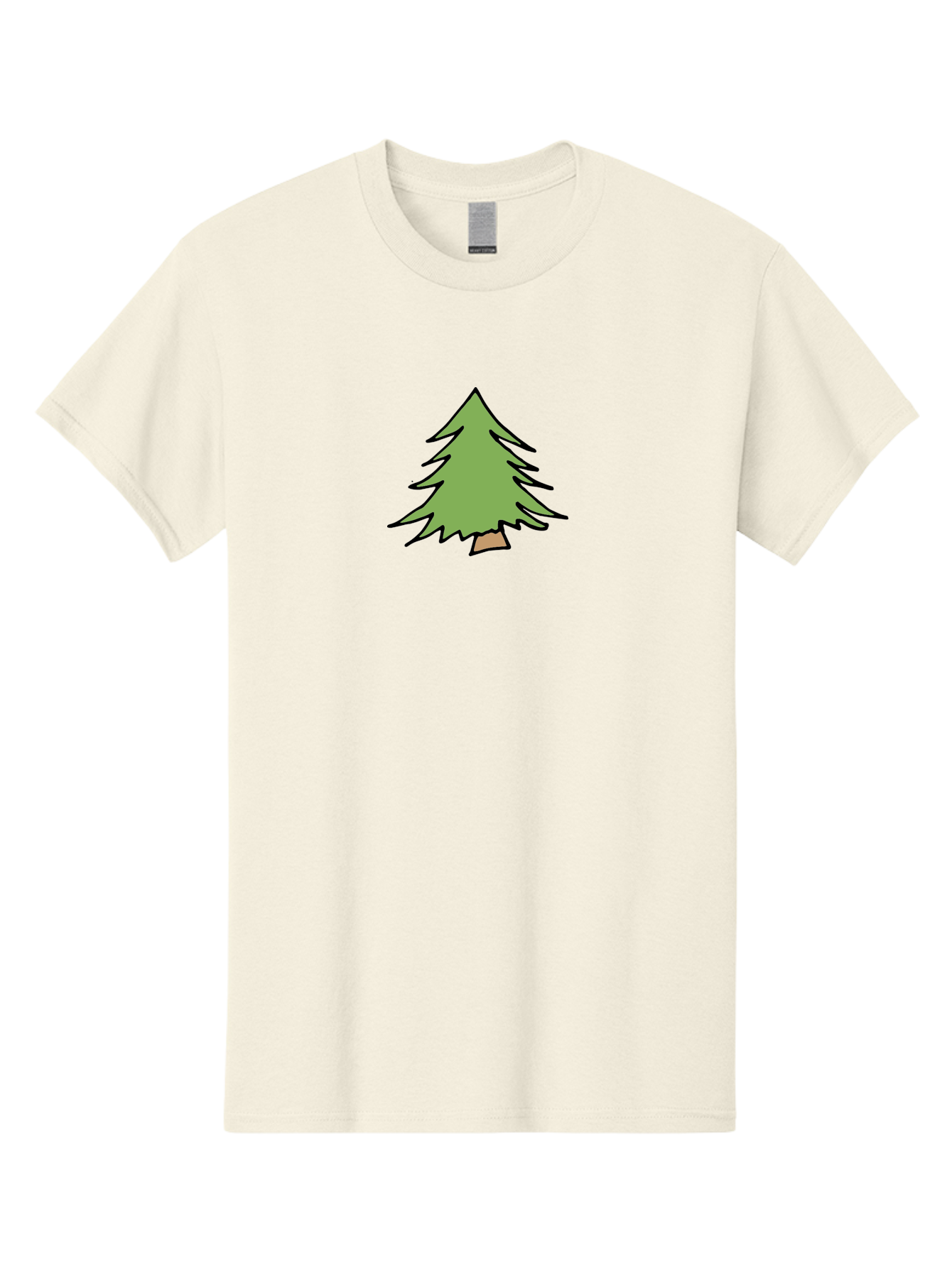 Pine-Tree Men'S Graphic Tee, 100% Cotton, Comfortable Casual Summer Wear, Machine Washable, Cartoon Evergreen Tree, Simple Tree Illustration, Green Foliage, Brown Trunk, Minimalist Design, Digital Art, Cute Graphics Aab043
