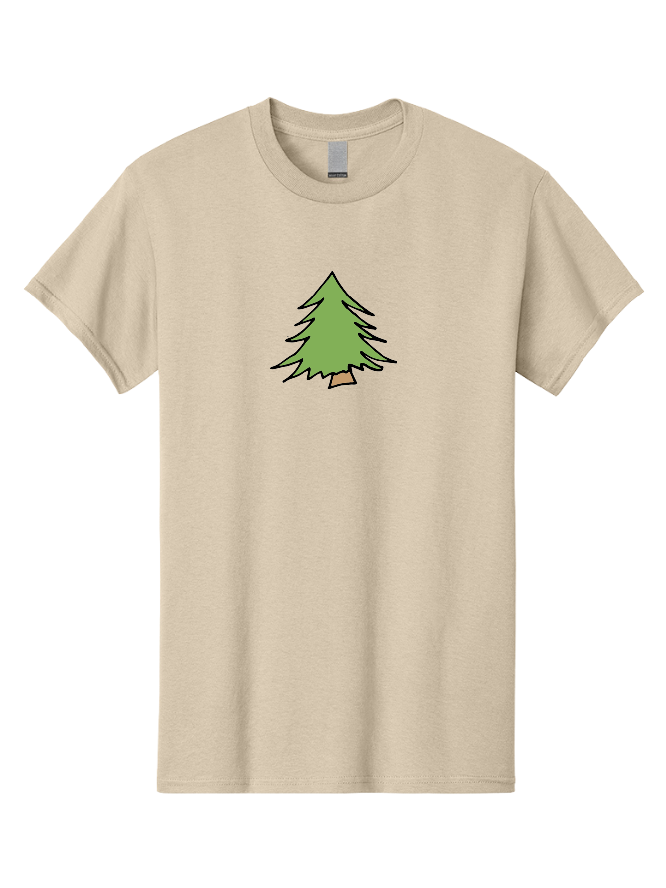 Pine-Tree Men'S Graphic Tee, 100% Cotton, Comfortable Casual Summer Wear, Machine Washable, Cartoon Evergreen Tree, Simple Tree Illustration, Green Foliage, Brown Trunk, Minimalist Design, Digital Art, Cute Graphics Aab043