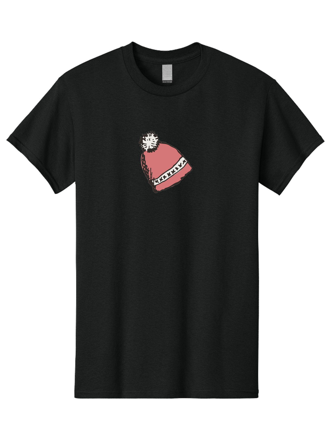 Pink-Hat Men'S Graphic Tee, 100% Cotton, Comfortable Casual Summer Wear, Machine Washable, Winter Hat, Pink Knitted Hat, Festive Headgear, White Pom-Pom, Seasonal Fashion, Cold Weather Clothing, Stylish Accessories, X X X X Y Pattern Aab044