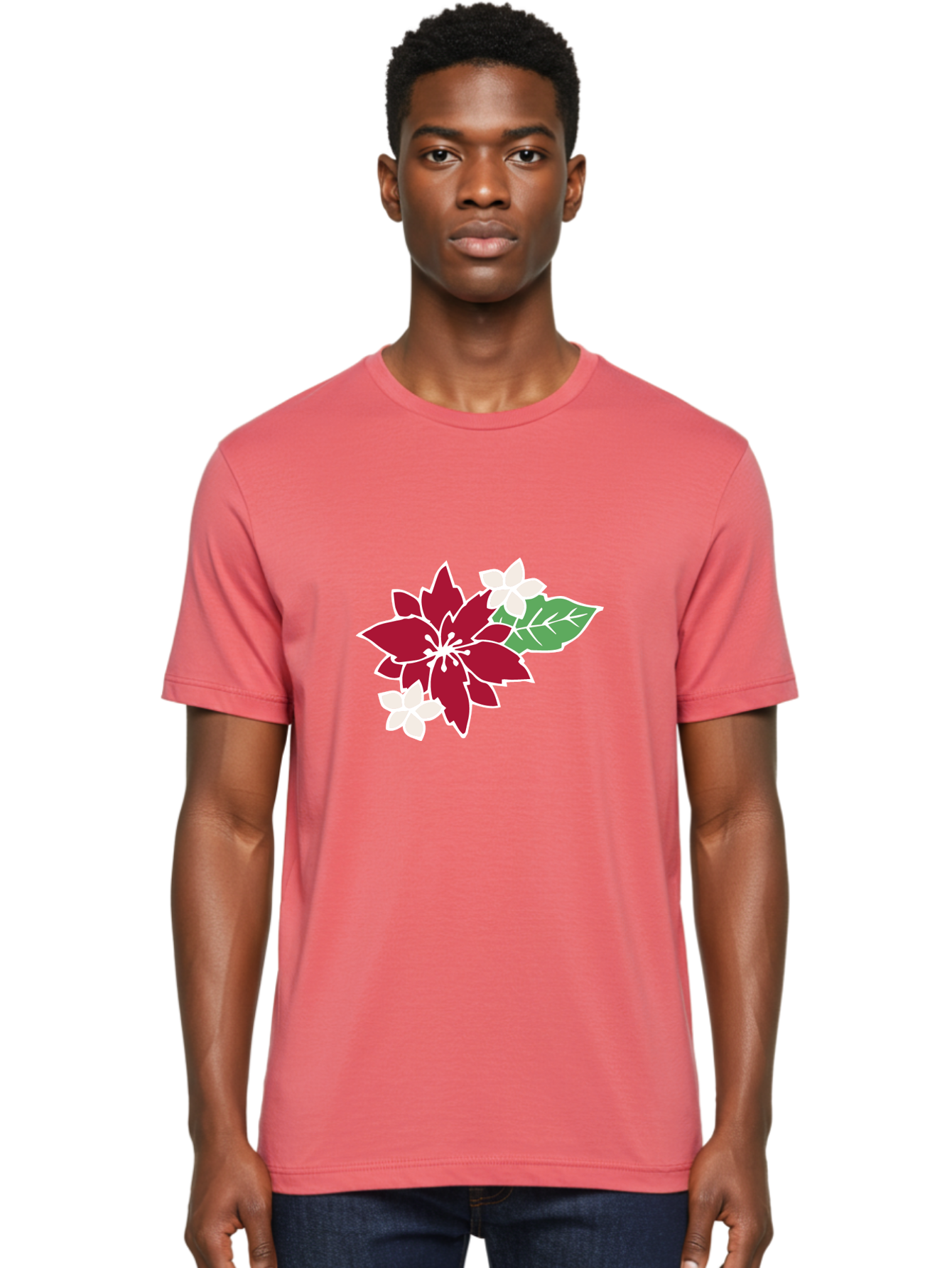 Poinsettia-3 Men'S Graphic Tee, 100% Cotton, Comfortable Casual Summer Wear, Machine Washable, Poinsettia Flowers, Red And White Blooms, Festive Holiday Decor, Christmas Flowers, Floral Arrangements, Winter Flowers Aab048