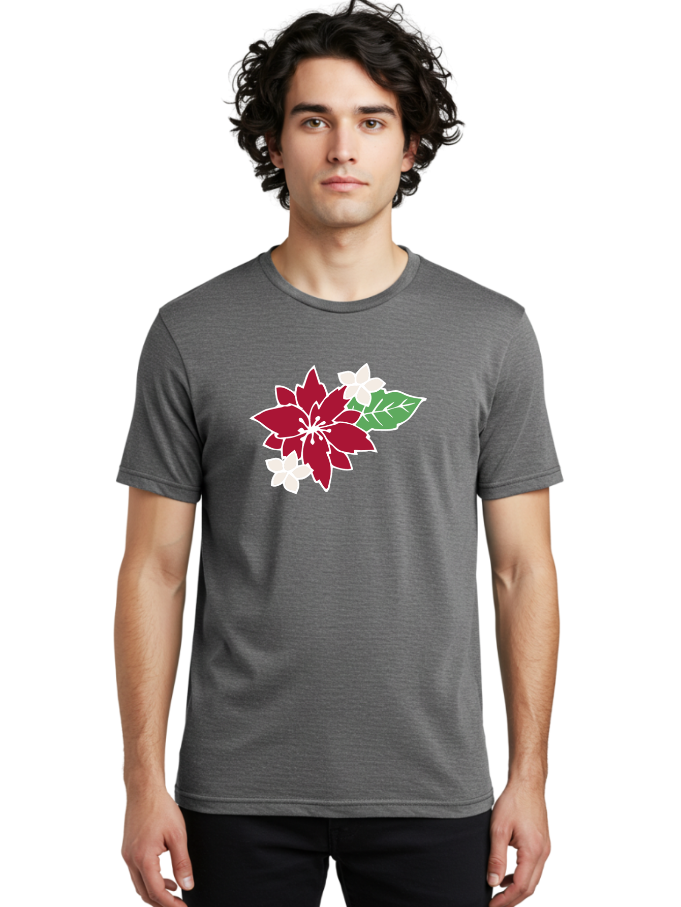 Poinsettia-3 Men'S Graphic Tee, 100% Cotton, Comfortable Casual Summer Wear, Machine Washable, Poinsettia Flowers, Red And White Blooms, Festive Holiday Decor, Christmas Flowers, Floral Arrangements, Winter Flowers Aab048
