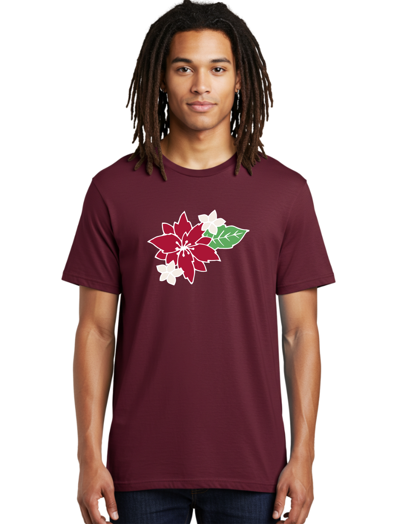 Poinsettia-3 Men'S Graphic Tee, 100% Cotton, Comfortable Casual Summer Wear, Machine Washable, Poinsettia Flowers, Red And White Blooms, Festive Holiday Decor, Christmas Flowers, Floral Arrangements, Winter Flowers Aab048