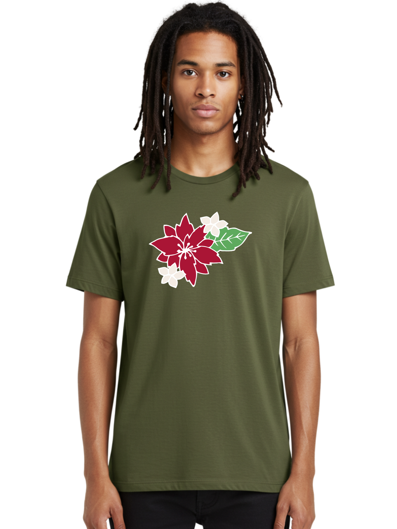 Poinsettia-3 Men'S Graphic Tee, 100% Cotton, Comfortable Casual Summer Wear, Machine Washable, Poinsettia Flowers, Red And White Blooms, Festive Holiday Decor, Christmas Flowers, Floral Arrangements, Winter Flowers Aab048