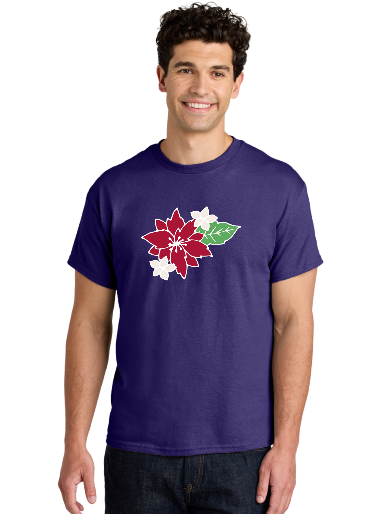 Poinsettia-3 Men'S Graphic Tee, 100% Cotton, Comfortable Casual Summer Wear, Machine Washable, Poinsettia Flowers, Red And White Blooms, Festive Holiday Decor, Christmas Flowers, Floral Arrangements, Winter Flowers Aab048