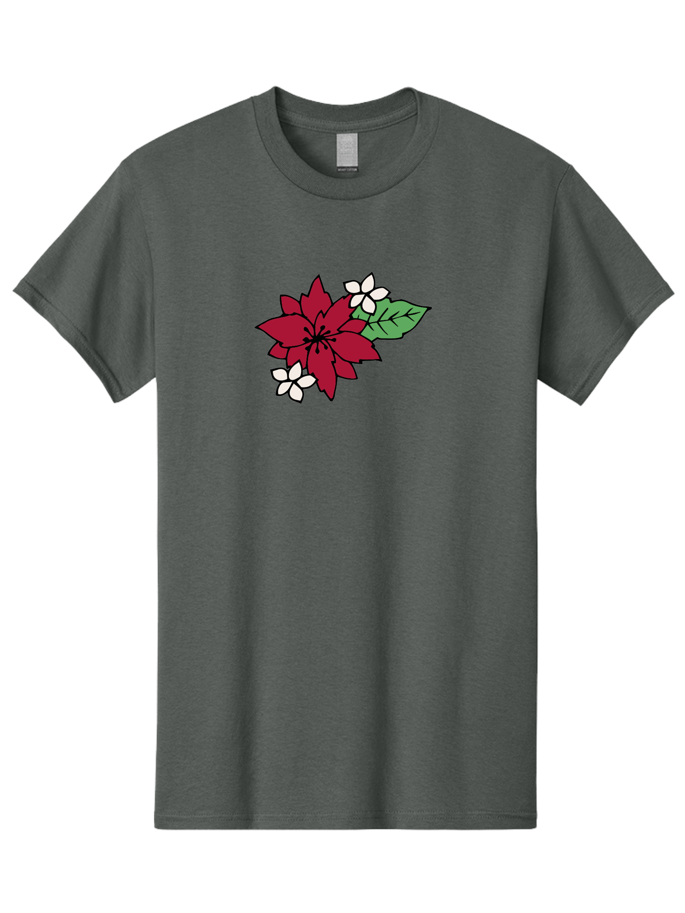 Poinsettia-Flower Men'S Graphic Tee, 100% Cotton, Comfortable Casual Summer Wear, Machine Washable, Red Poinsettia, White Flowers, Green Leaves, Festive Flowers, Holiday Decor, Christmas Plant, Winter Blooms, Floral Arrangement Aab049