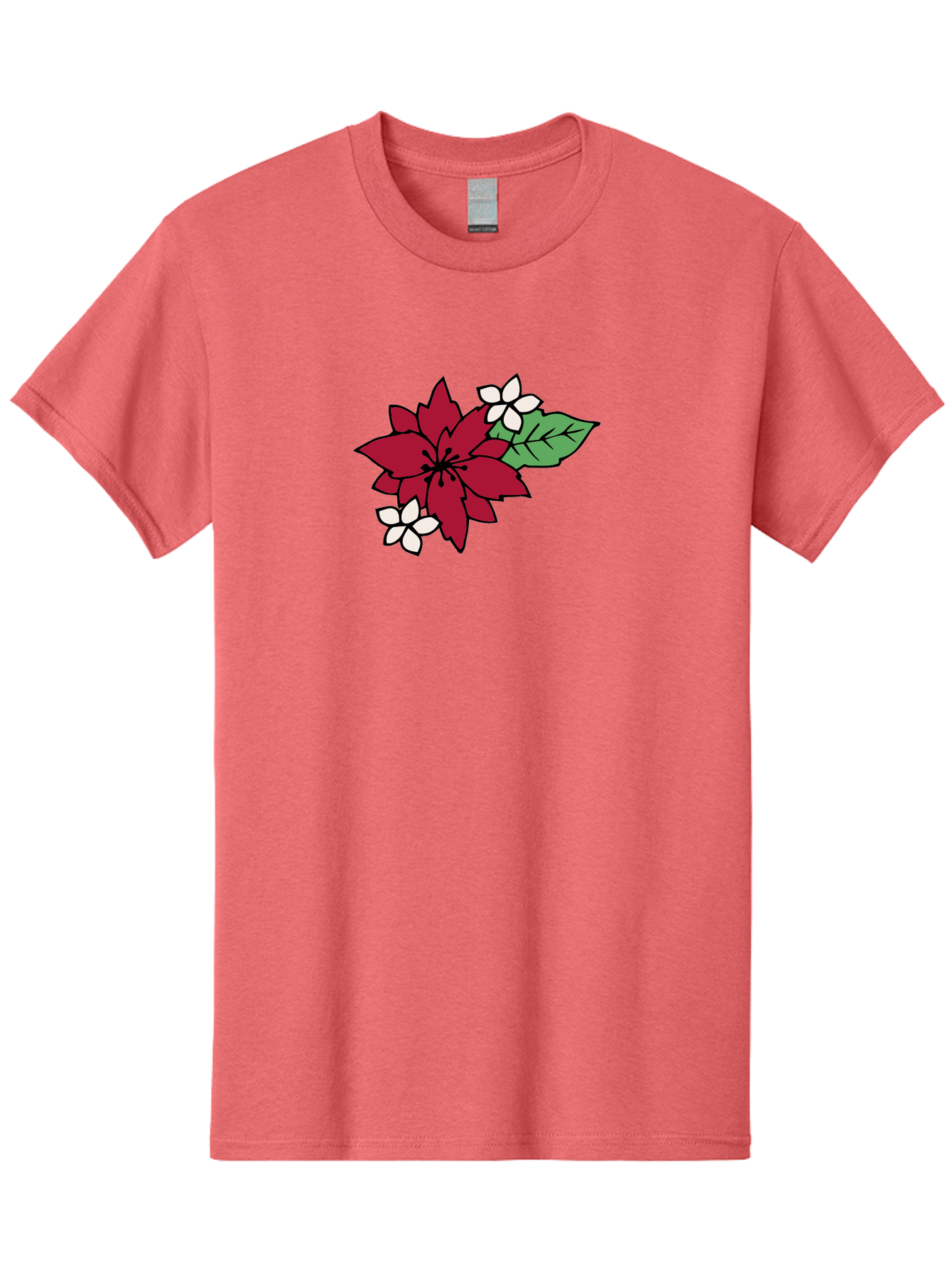 Poinsettia-Flower Men'S Graphic Tee, 100% Cotton, Comfortable Casual Summer Wear, Machine Washable, Red Poinsettia, White Flowers, Green Leaves, Festive Flowers, Holiday Decor, Christmas Plant, Winter Blooms, Floral Arrangement Aab049