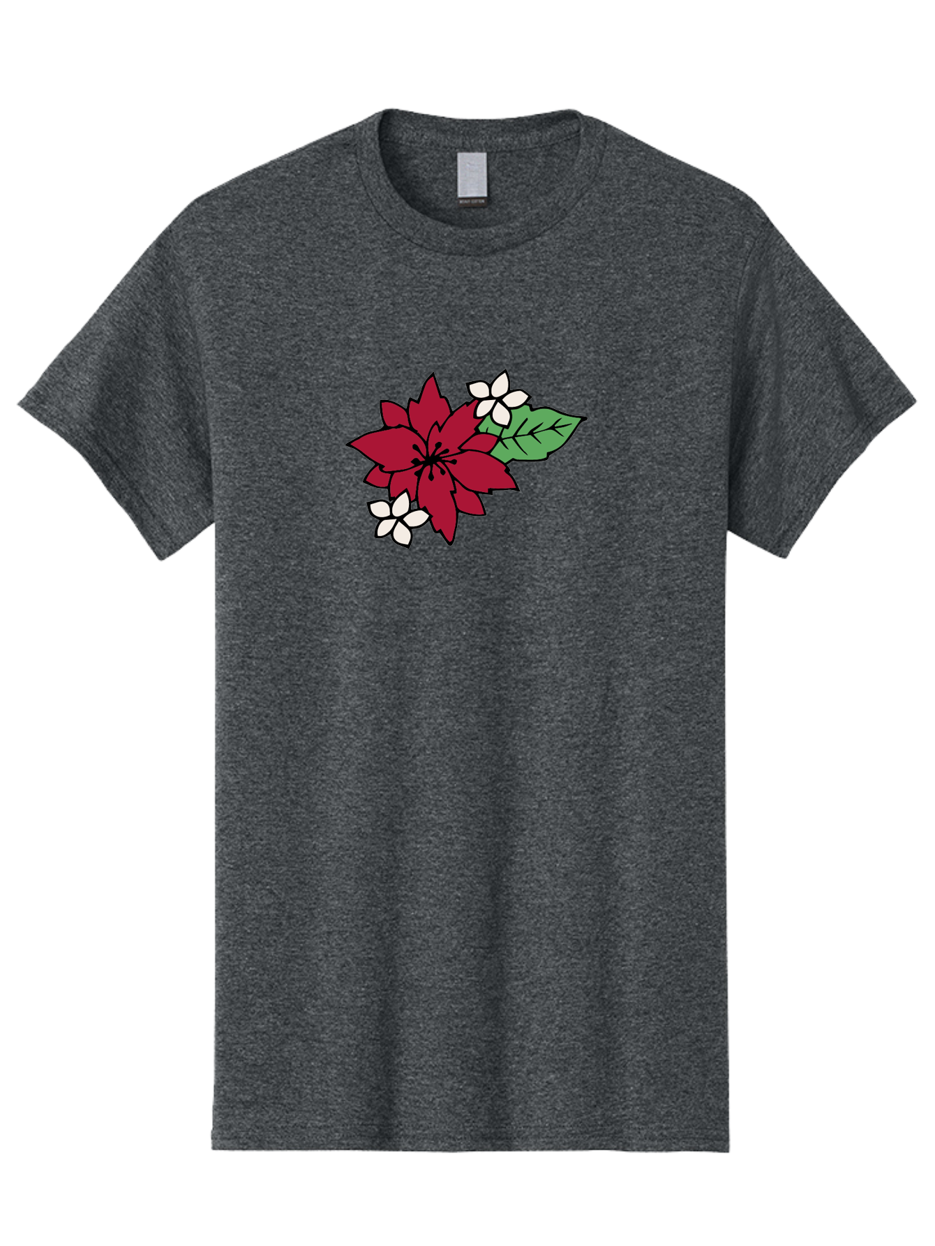 Poinsettia-Flower Men'S Graphic Tee, 100% Cotton, Comfortable Casual Summer Wear, Machine Washable, Red Poinsettia, White Flowers, Green Leaves, Festive Flowers, Holiday Decor, Christmas Plant, Winter Blooms, Floral Arrangement Aab049