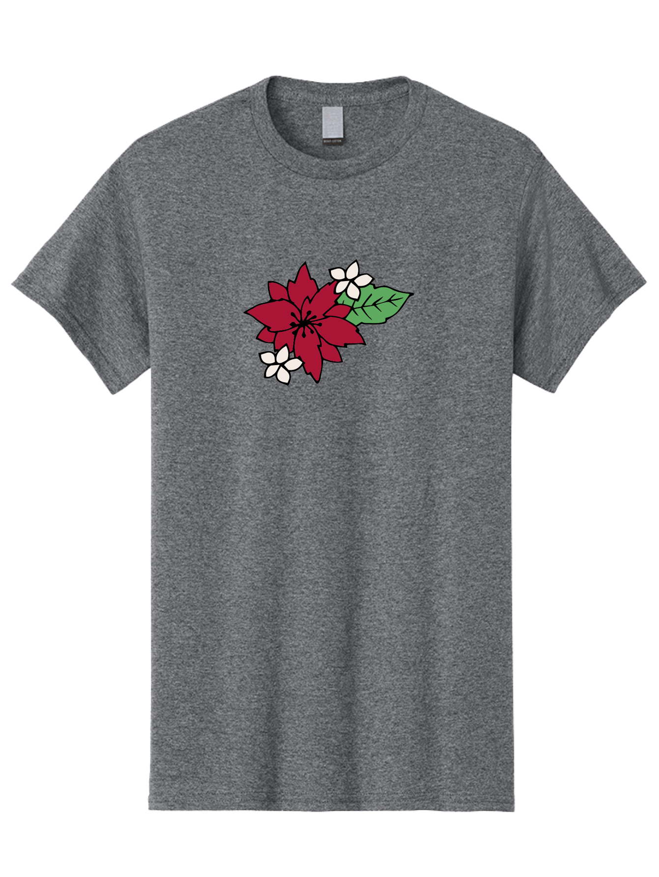 Poinsettia-Flower Men'S Graphic Tee, 100% Cotton, Comfortable Casual Summer Wear, Machine Washable, Red Poinsettia, White Flowers, Green Leaves, Festive Flowers, Holiday Decor, Christmas Plant, Winter Blooms, Floral Arrangement Aab049