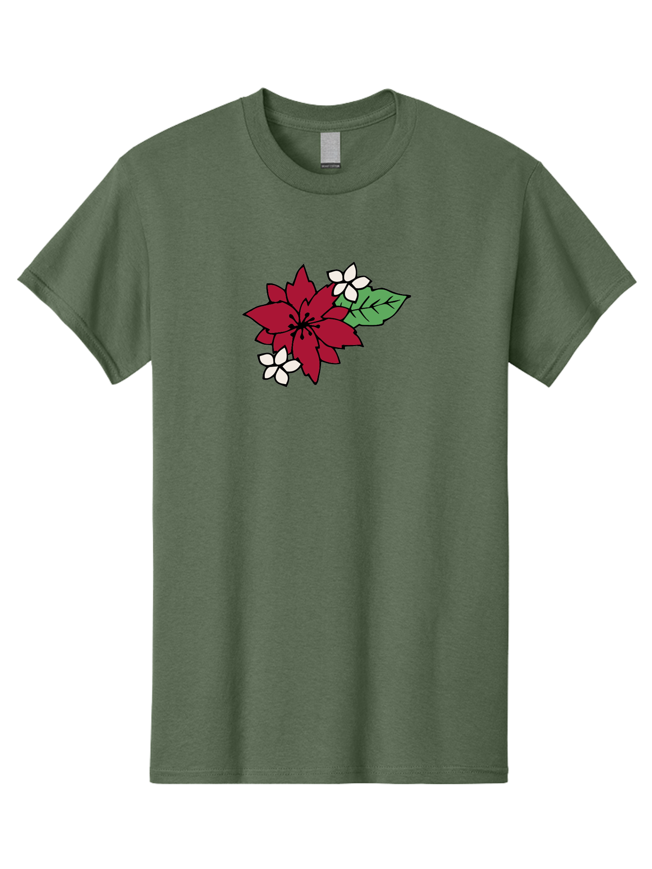 Poinsettia-Flower Men'S Graphic Tee, 100% Cotton, Comfortable Casual Summer Wear, Machine Washable, Red Poinsettia, White Flowers, Green Leaves, Festive Flowers, Holiday Decor, Christmas Plant, Winter Blooms, Floral Arrangement Aab049