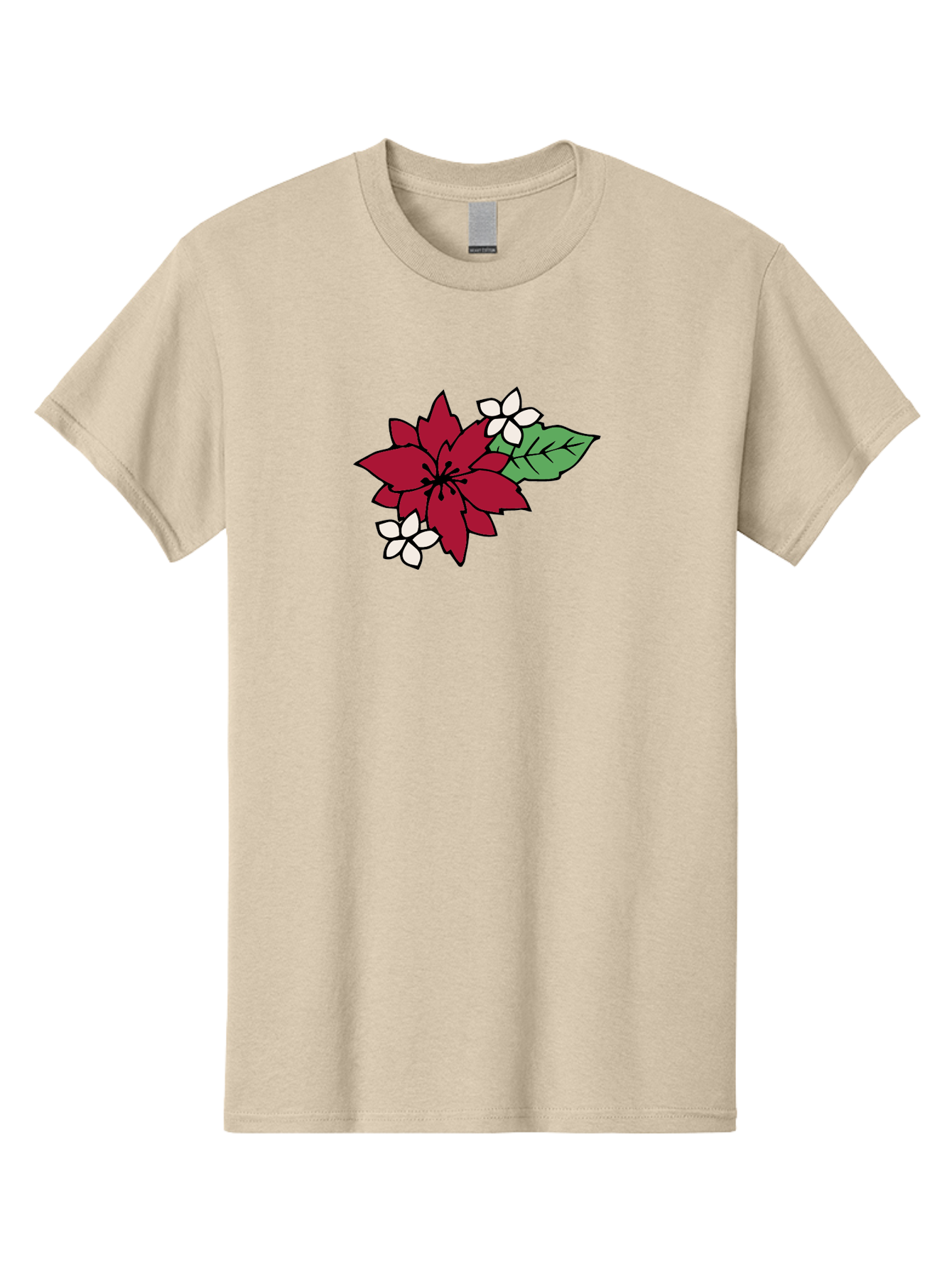 Poinsettia-Flower Men'S Graphic Tee, 100% Cotton, Comfortable Casual Summer Wear, Machine Washable, Red Poinsettia, White Flowers, Green Leaves, Festive Flowers, Holiday Decor, Christmas Plant, Winter Blooms, Floral Arrangement Aab049