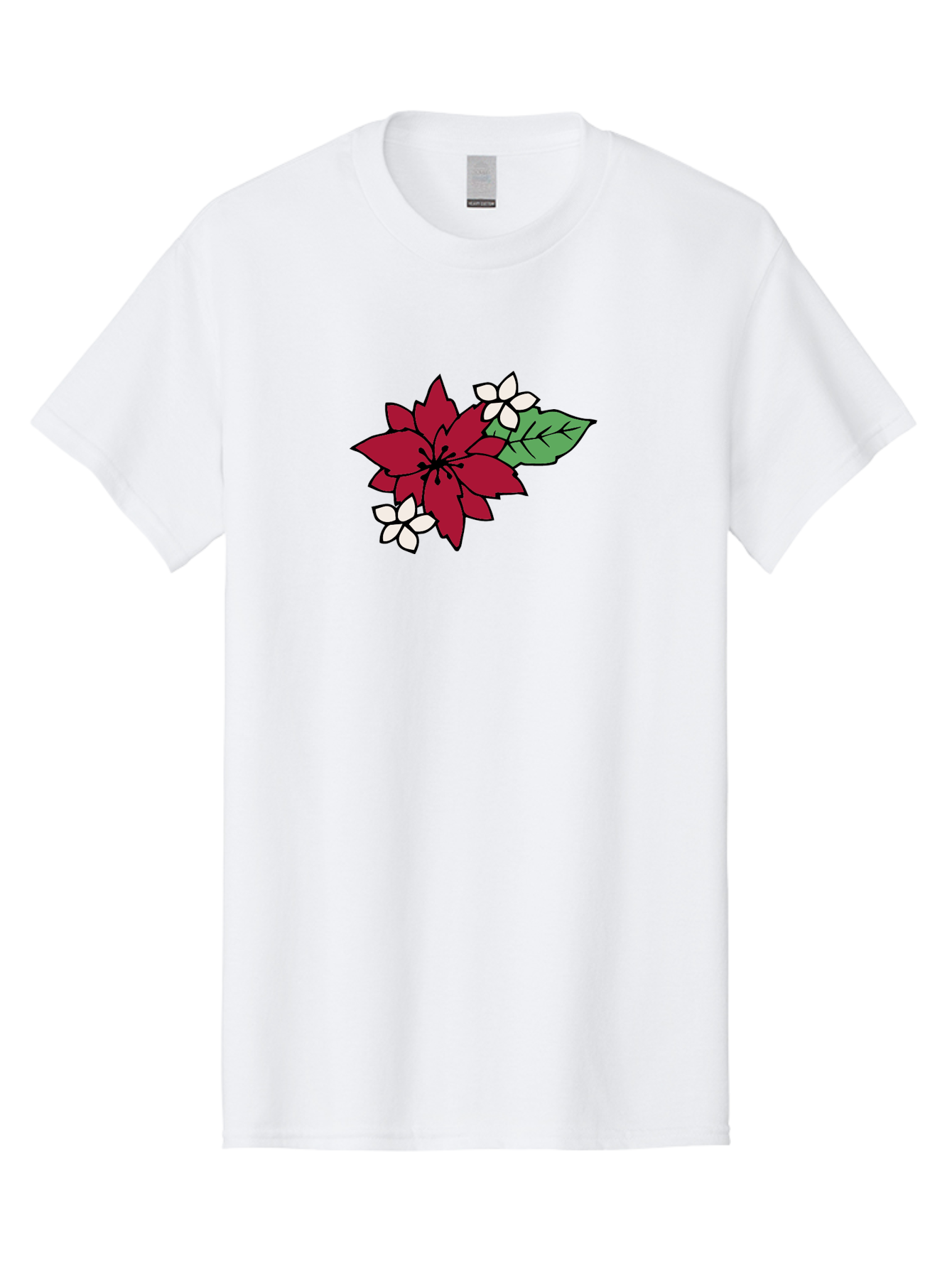 Poinsettia-Flower Men'S Graphic Tee, 100% Cotton, Comfortable Casual Summer Wear, Machine Washable, Red Poinsettia, White Flowers, Green Leaves, Festive Flowers, Holiday Decor, Christmas Plant, Winter Blooms, Floral Arrangement Aab049
