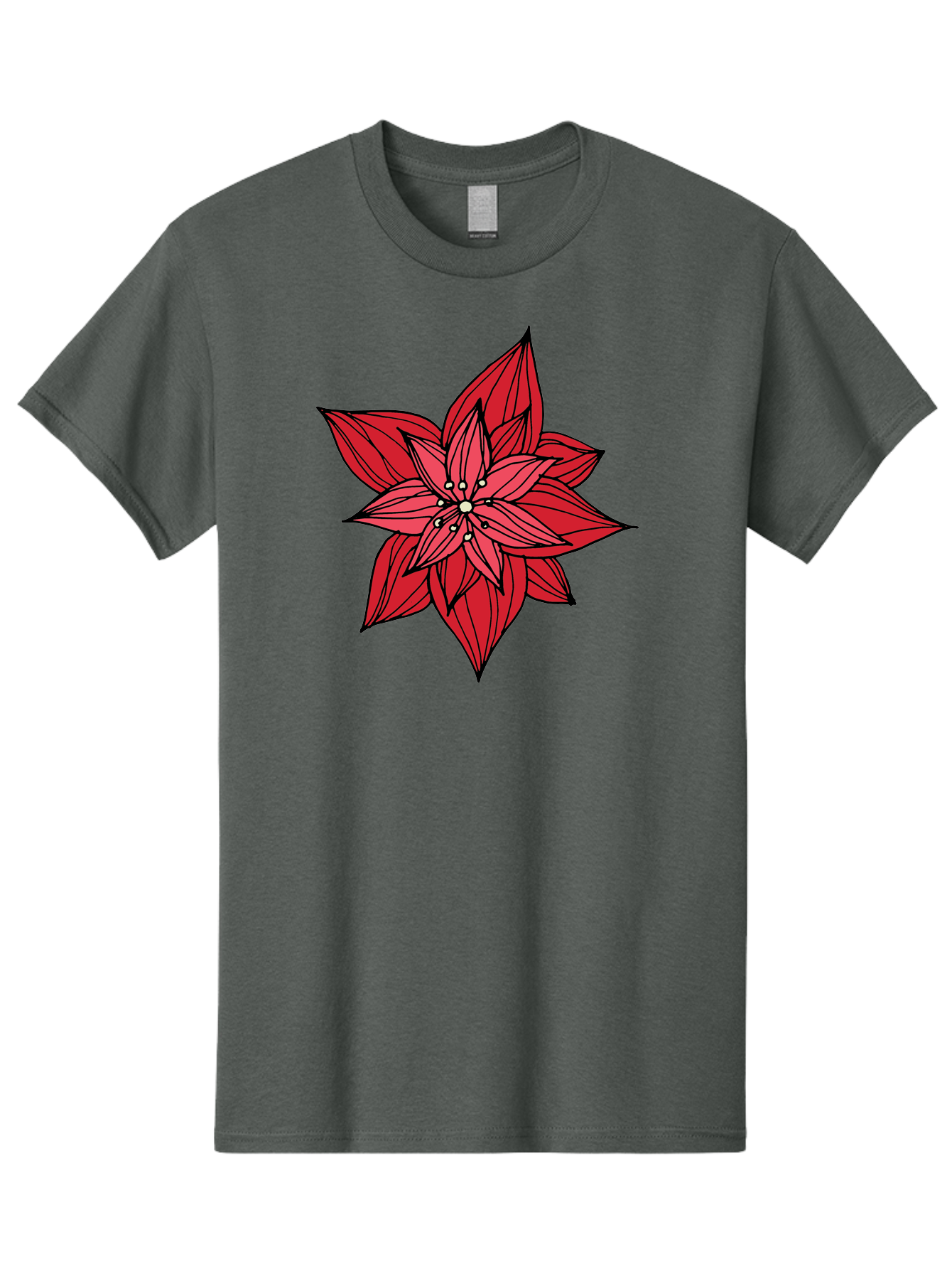 Poinsettia Men'S Graphic Tee, 100% Cotton, Comfortable Casual Summer Wear, Machine Washable, Poinsettia Flower, Red Petals, Festive Decor, Holiday Decoration, Christmas Flower, Symbolic Bloom, Vibrant Red Aab051