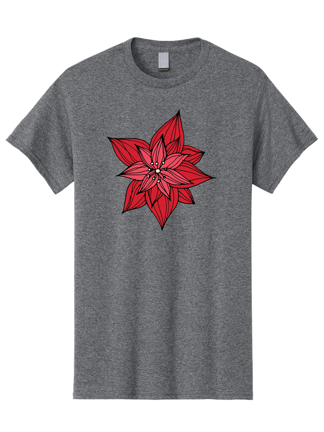 Poinsettia Men'S Graphic Tee, 100% Cotton, Comfortable Casual Summer Wear, Machine Washable, Poinsettia Flower, Red Petals, Festive Decor, Holiday Decoration, Christmas Flower, Symbolic Bloom, Vibrant Red Aab051